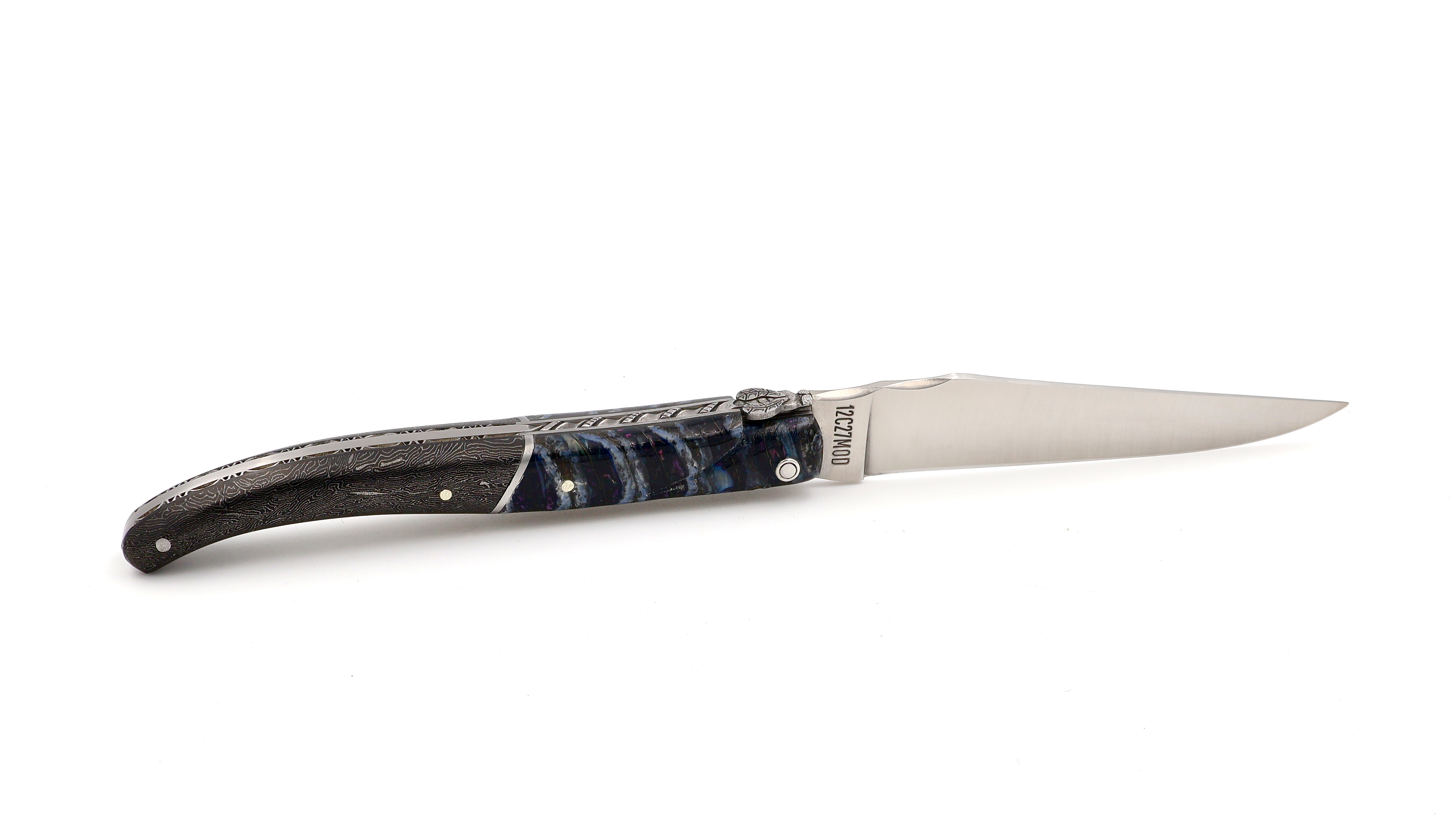 Laguiole en Aubrac unique piece Laguiole knife mammoth tusk & Carbonfiber Space Coral 12 cm