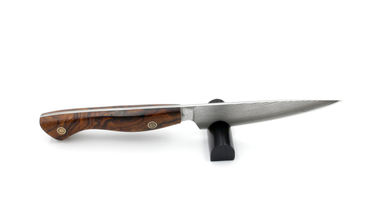 KLEOS BUNKA & OFFICE knife suminagashi VG10 burl of iron wood with leather case