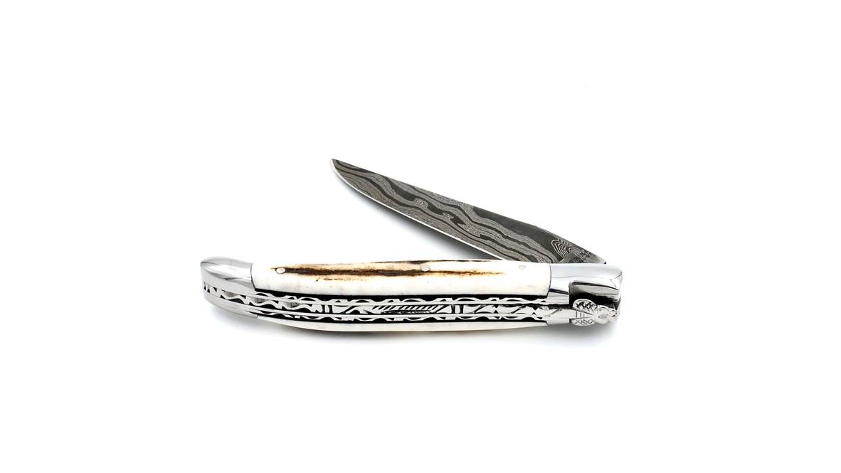 Laguiole en Aubrac Damast Hirschhorn Doppelplatine 12 cm Laguiole en Aubrac Damast Hirschhorn Doppelplatine 12 cm