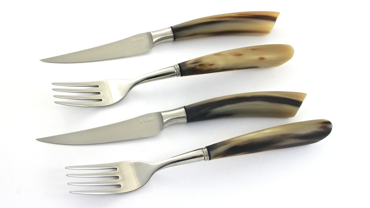 Saladini 2 Steakmesser 2 Gabeln Hornspitze Set für zwei Personen