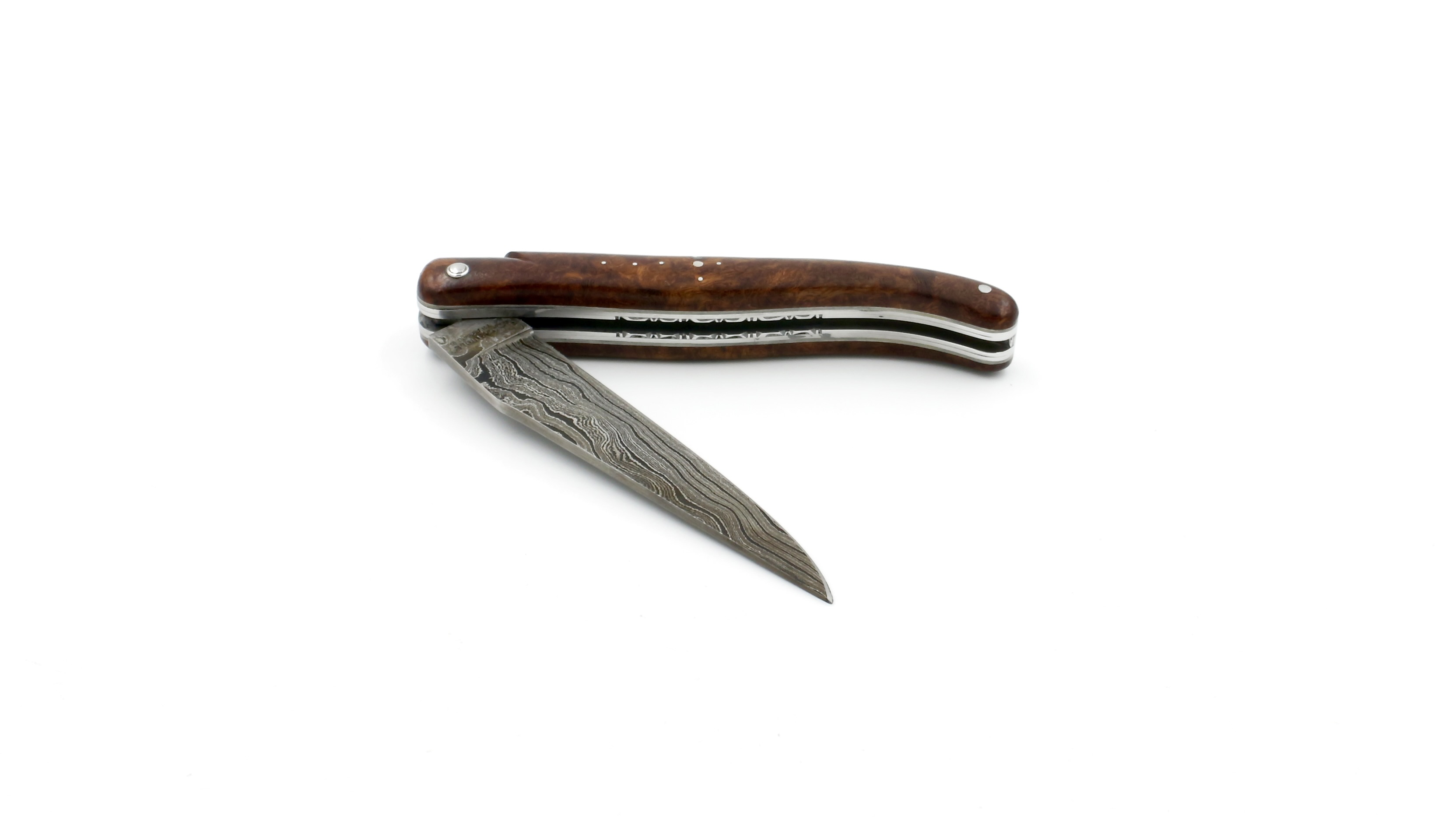 Laguiole en Aubrac Damast Wüsteneisenholz Wurzel massiv Doppelplatine 12 cm