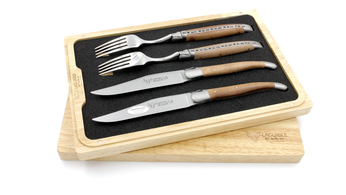 Laguiole en Aubrac Laguiole Besteck Set Platane 2 Messer 2 Gabeln