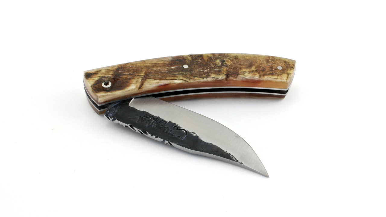 AU SABOT BARIBAL Jagdmesser Carbonklinge mit Schmiedehaut  Widderhorn  12 cm