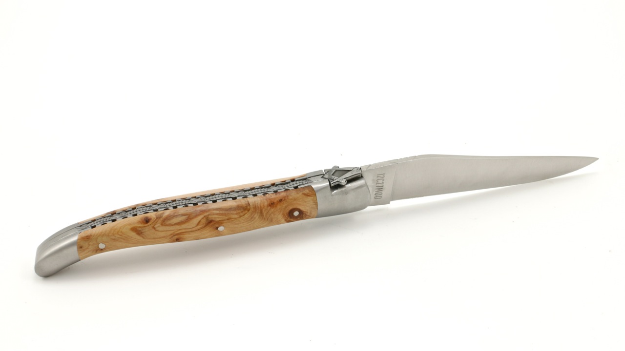 Freimaurer-Wacholder-guillochiert-6 Laguiole en Aubrac Freimaurer guillochierte Platine Wacholder 12 cm