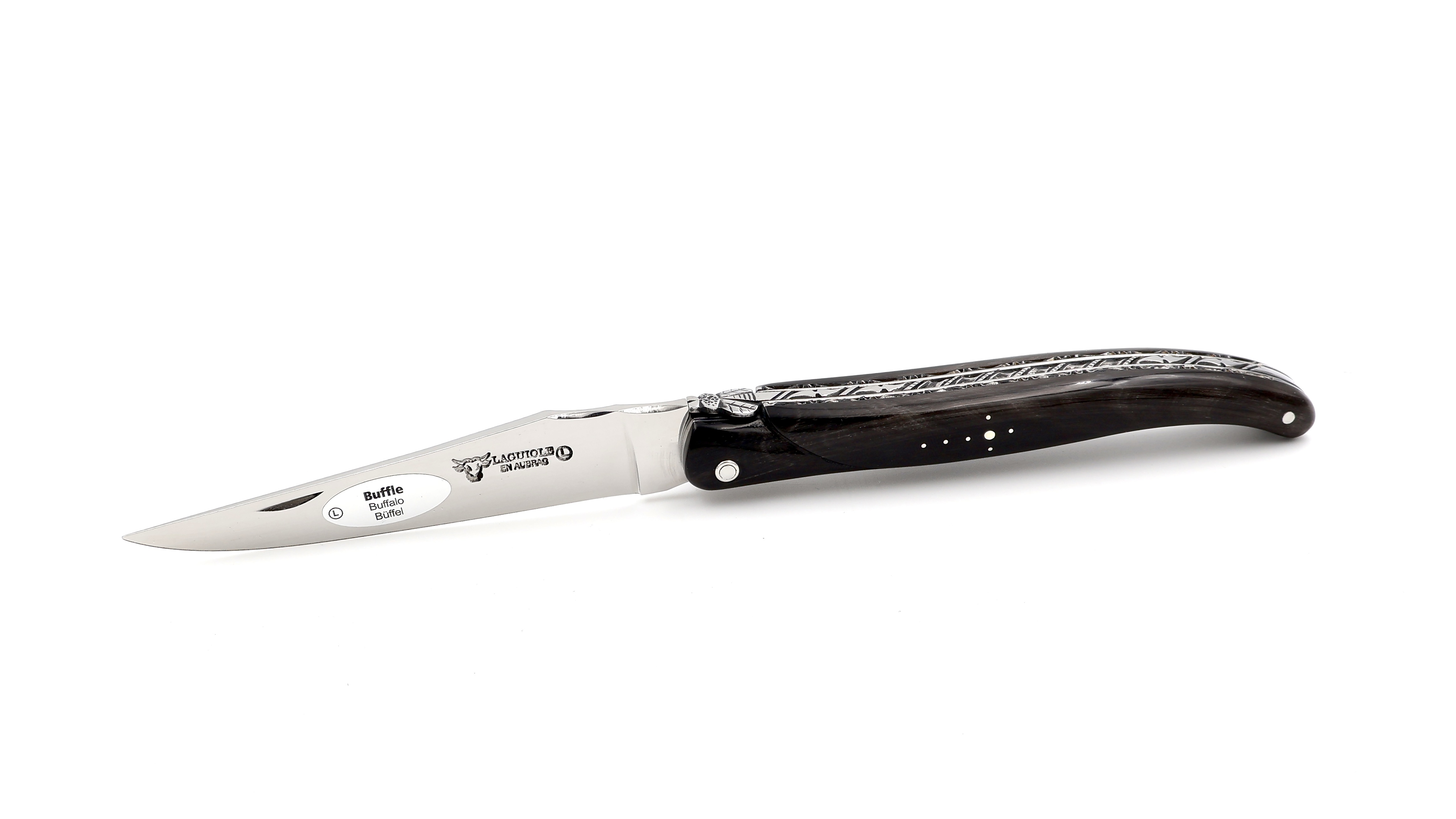 Laguiole en Aubrac Büffelhorn massiv Doppelplatine 12 cm