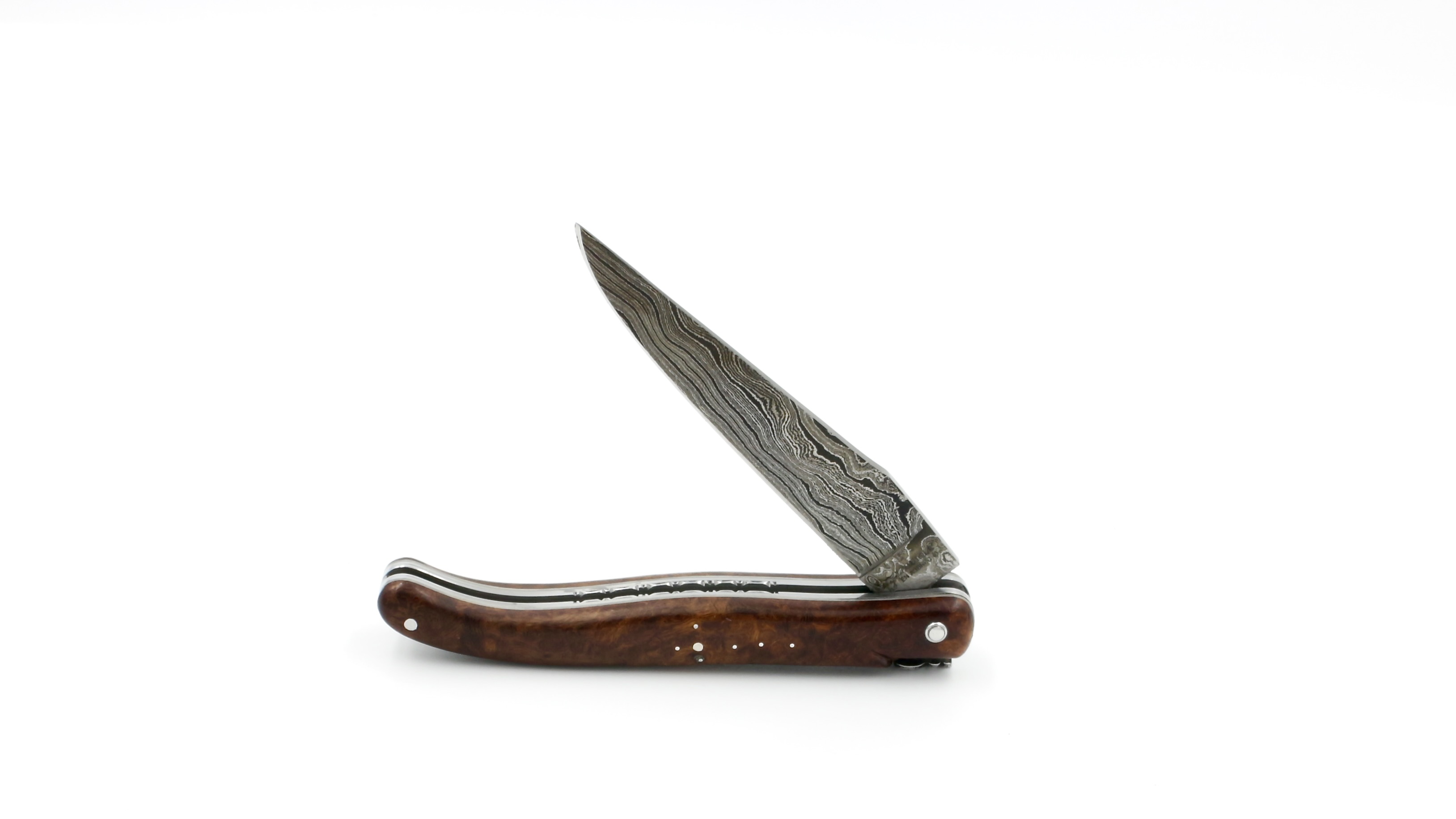 Laguiole en Aubrac Damast Wüsteneisenholz Wurzel massiv Doppelplatine 12 cm