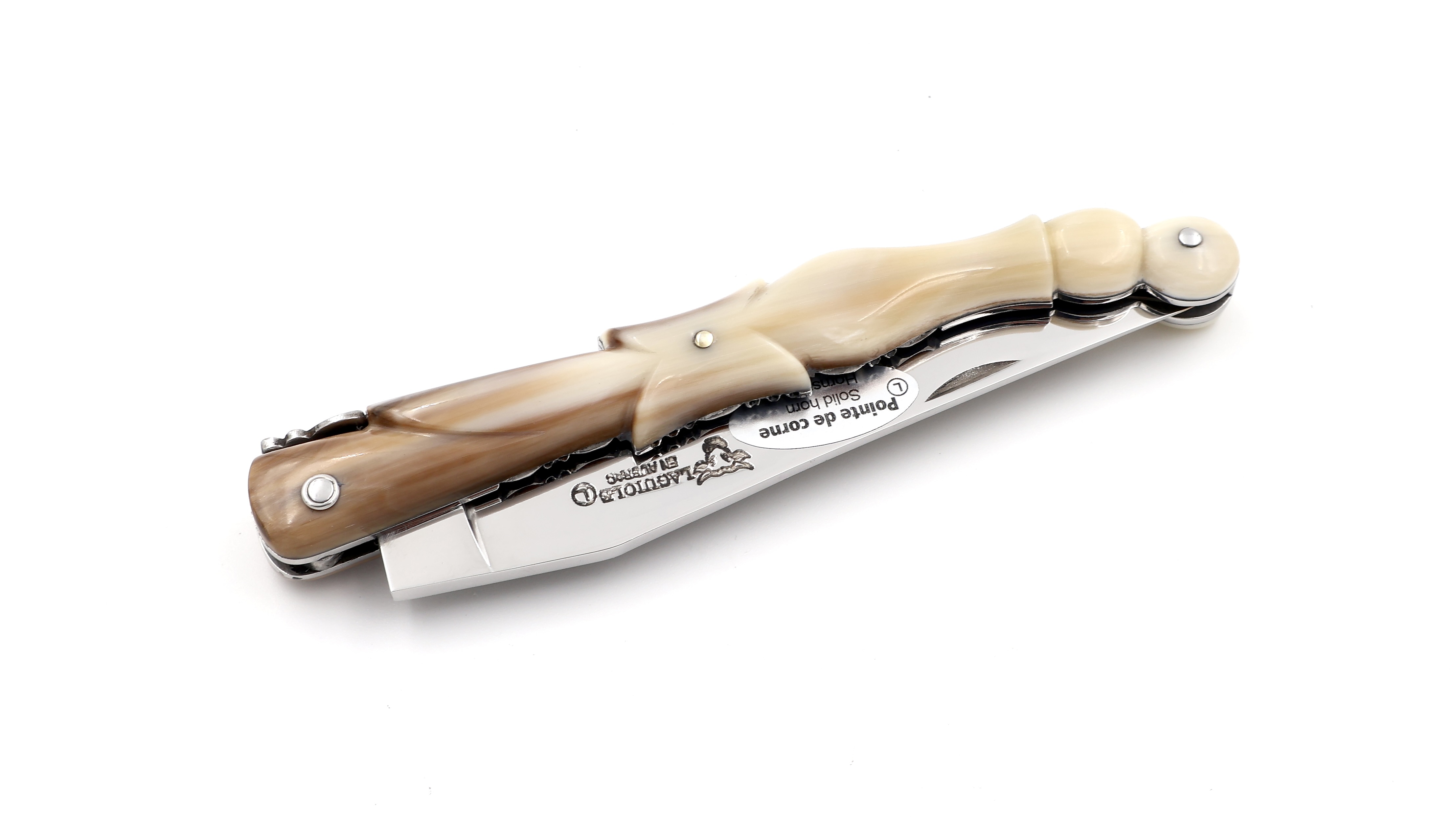 Laguiole en Aubrac Horn tip Pigeon wing with chiseled resort 12 cm