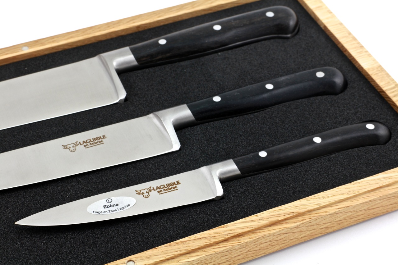 Laguiole en Aubrac Ebenholz Kochmesserset 3-teilig