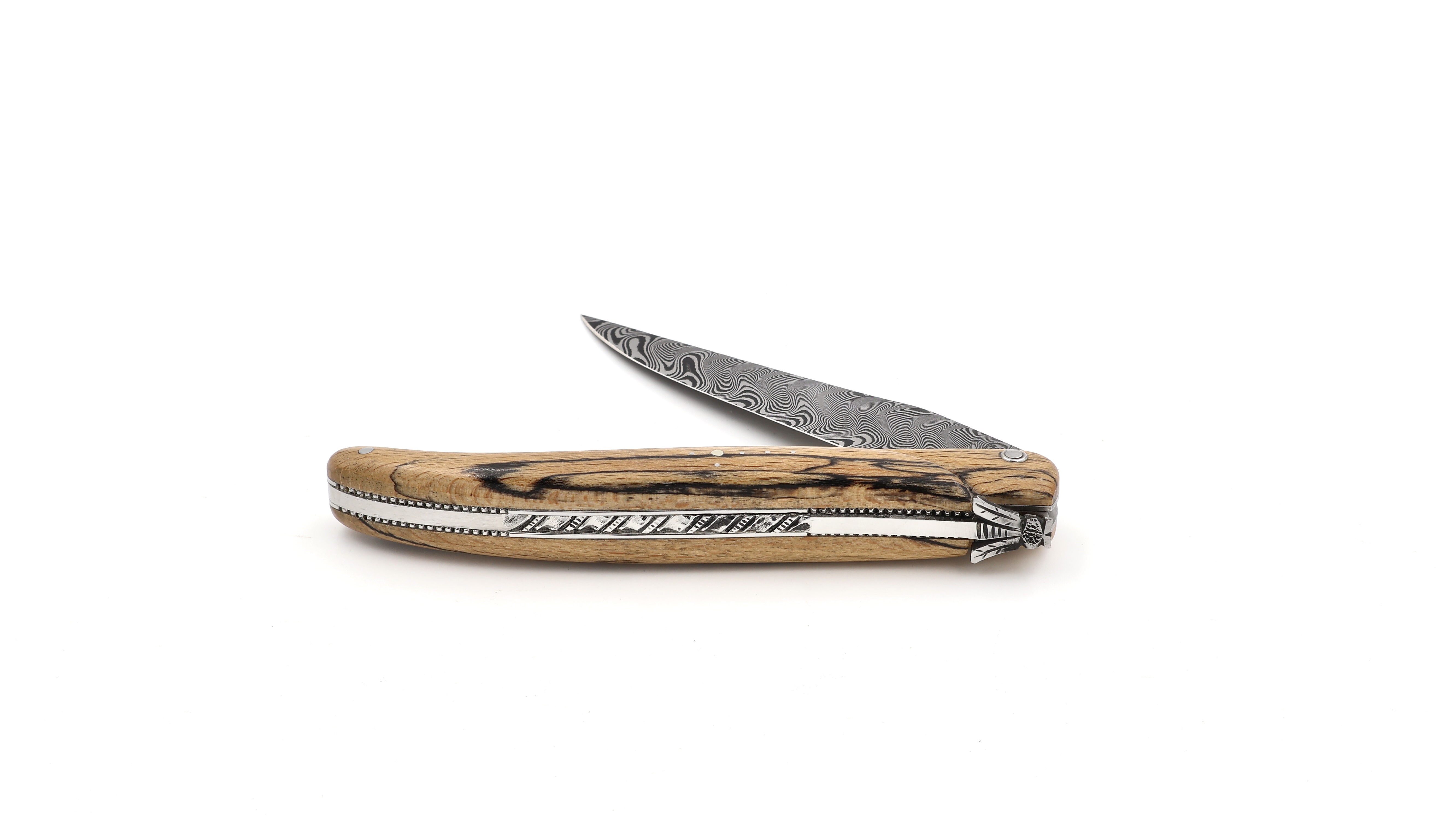Laguiole en Aubrac Modell Perle DSC® Carbon Damast Aubrac Holz guillochiert massiver Griff 12 cm