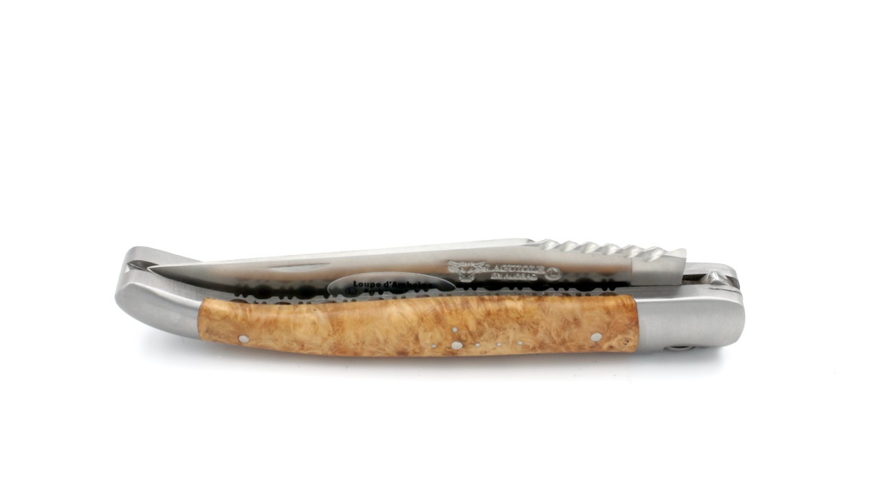 Amboina-Spiralfeder Laguiole en Aubrac Amboina Wurzelholz Spiralfeder Doppelplatine 12 cm