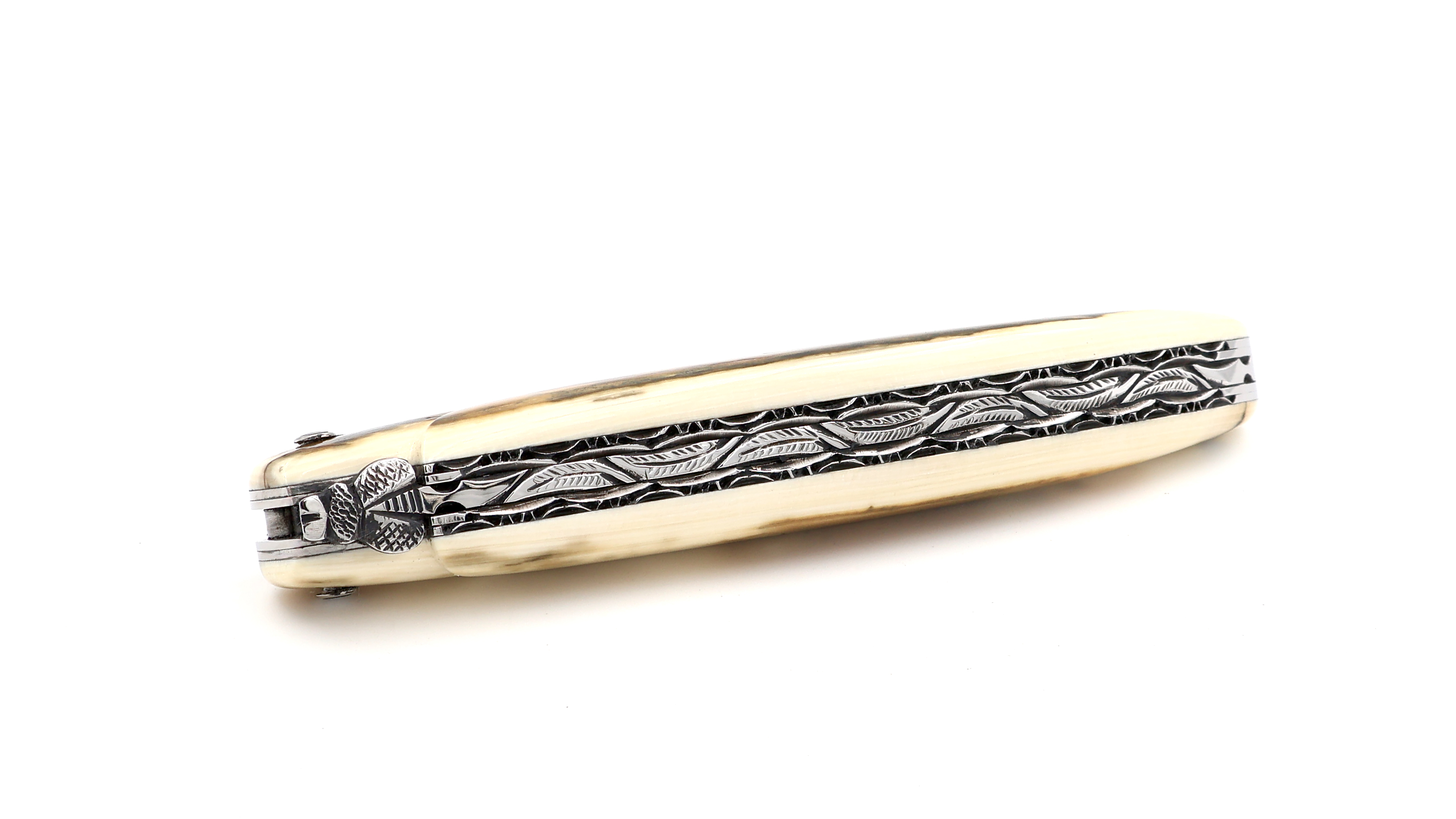 Laguiole en Aubrac damascus DSC® mammoth croute full handle with double plates 12 cm shiny