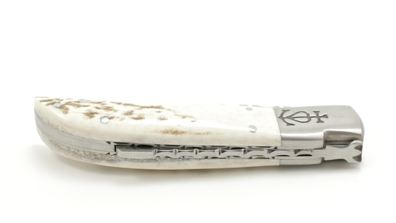 Le Camarguais knife stag horn with chiseled plates and blade 12 cm