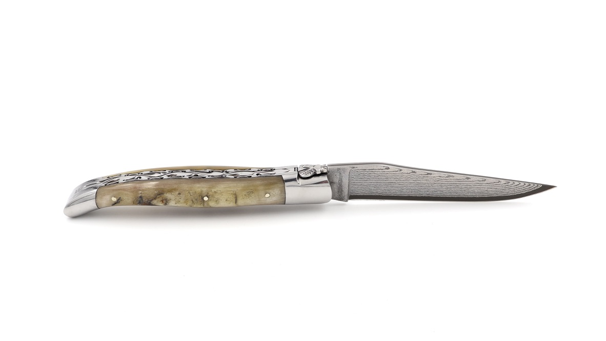 Laguiole en Aubrac jap. Damastklinge Widderhorn Doppelplatine 12 cm Laguiole en Aubrac jap. Damastklinge Widderhorn Doppelplatine 12 cm