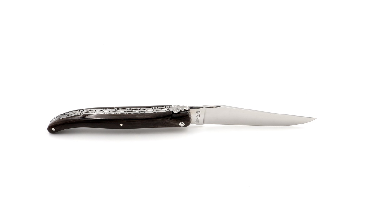 Laguiole en Aubrac double plates knife full handle buffalo horn 12 cm