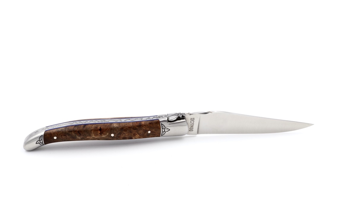 Laguiole en Aubrac master piece laguiole knife burl of albizia 12 cm