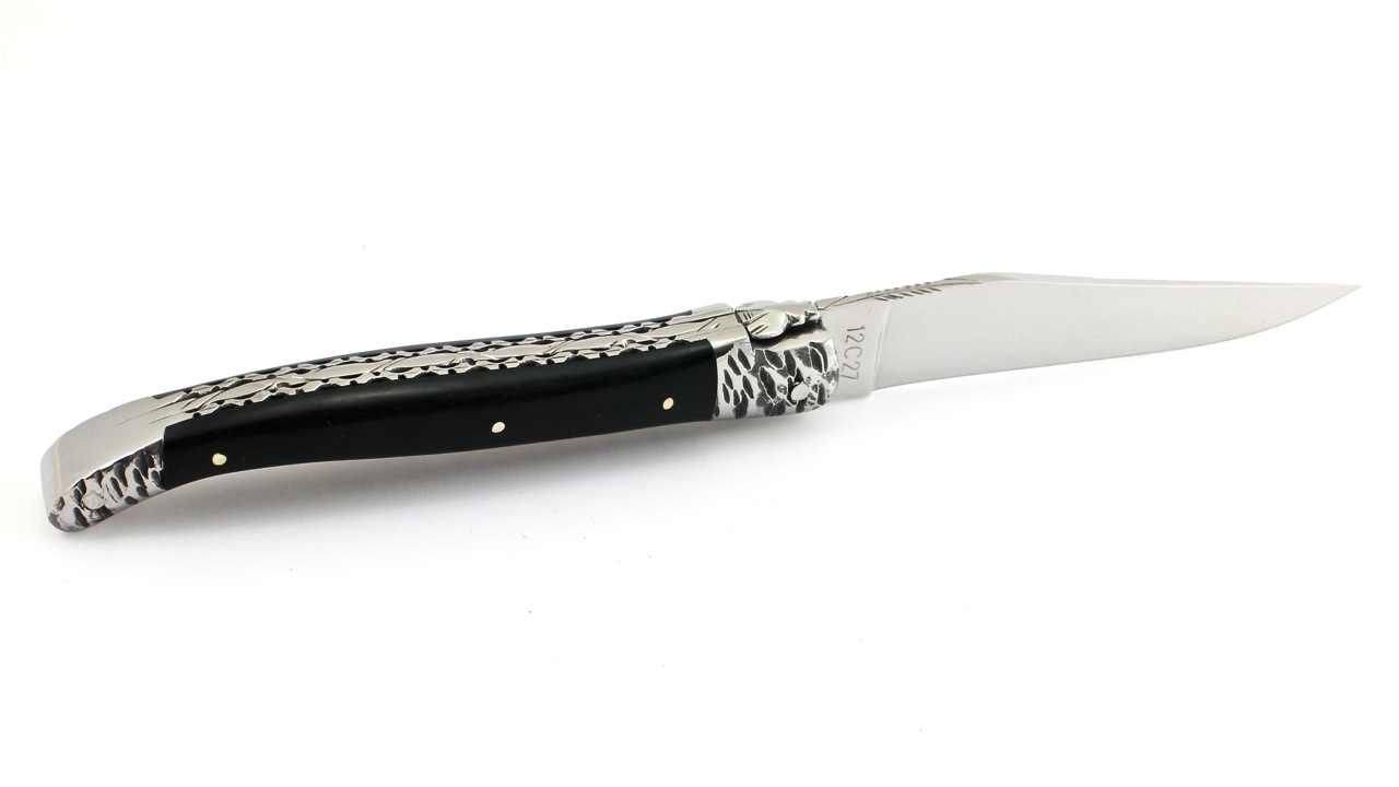 Laguiole en Aubrac Ebenholz handgehämmerte Backen Doppelplatine 12 cm