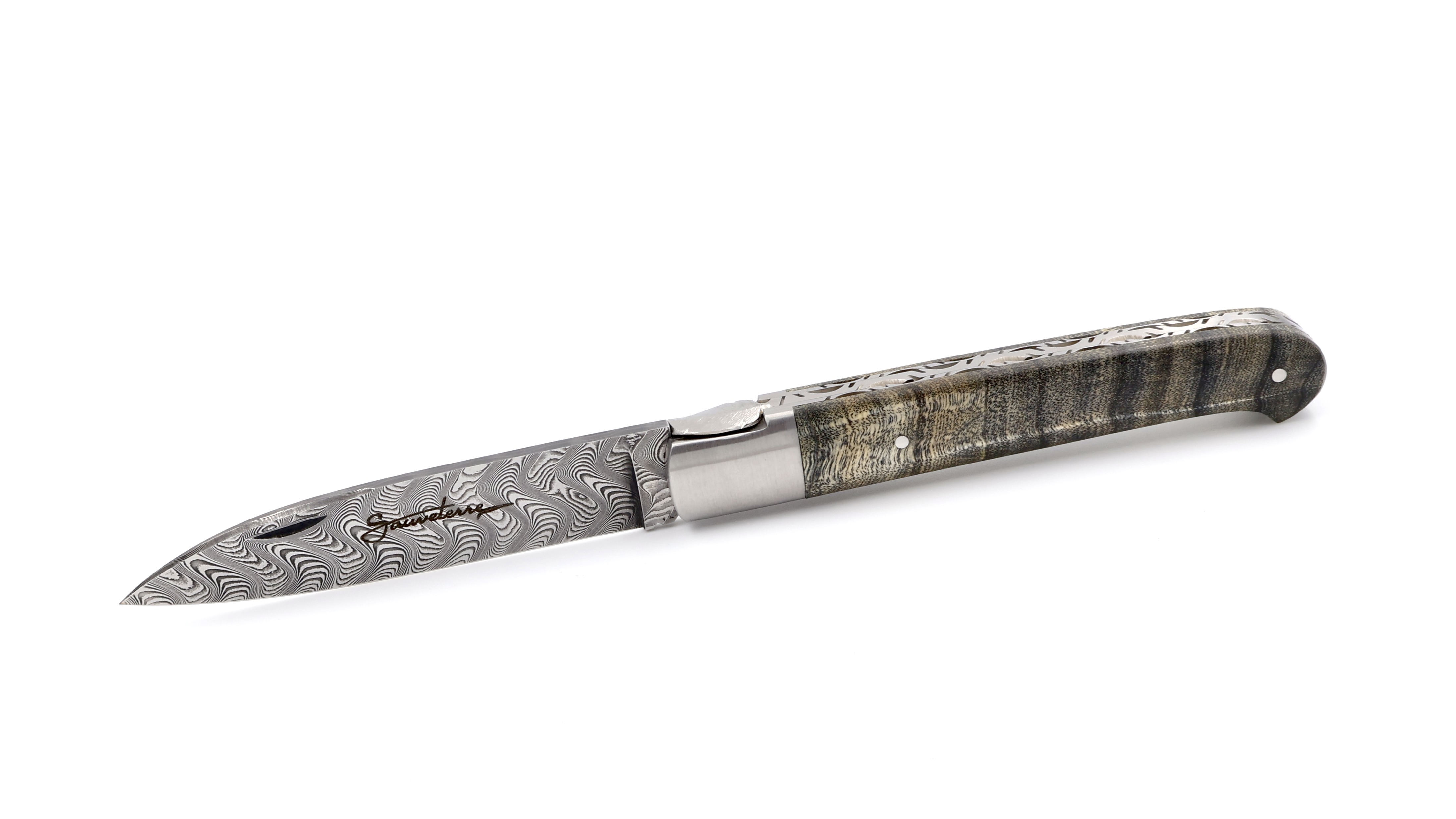 SAUVETERRE knife chiseled poplar forkwood damascus blade 11 cm