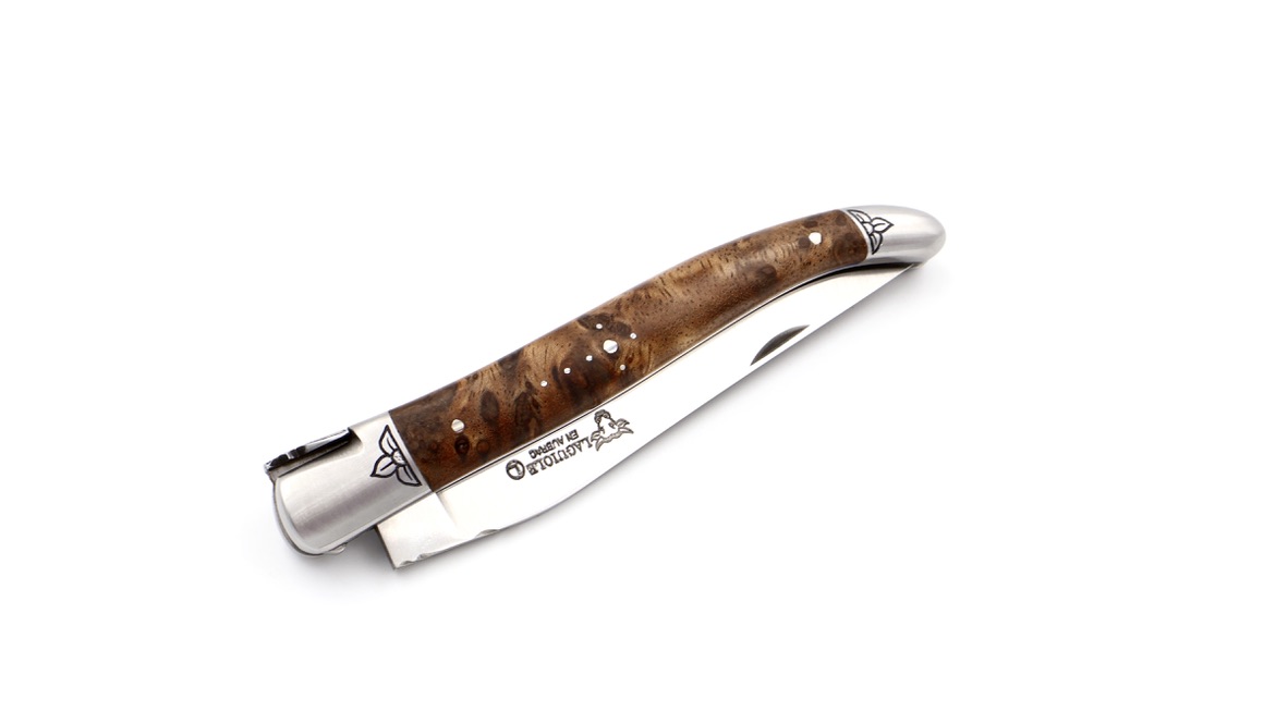 Laguiole en Aubrac master piece laguiole knife burl of albizia 12 cm