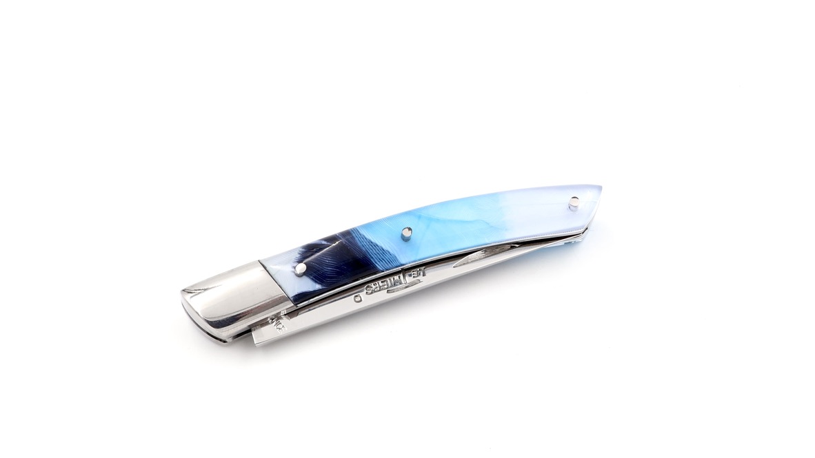 AU SABOT THIERS knife 10 cm blue feather