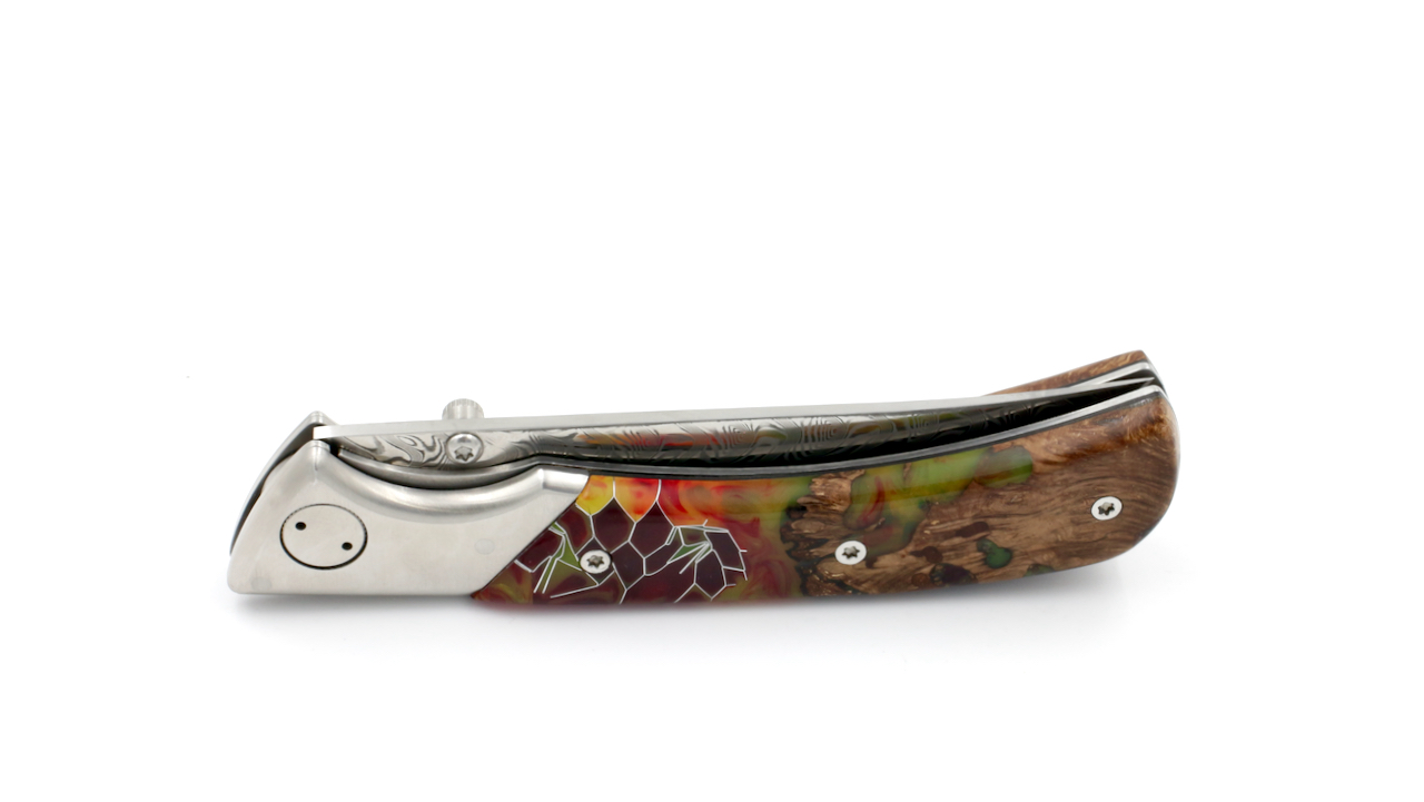 Claude DOZORME EOK hunting knife Nid d'Abeille poplarburl wood 
