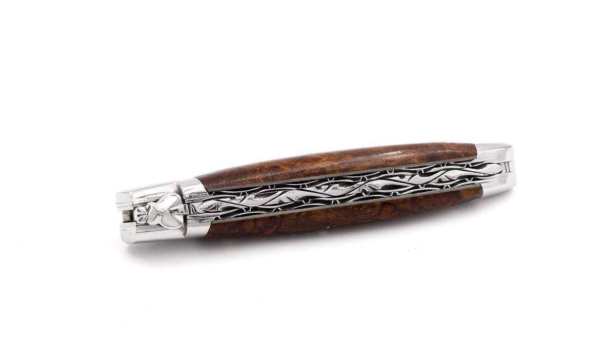 Laguiole en Aubrac double plate knife jap. damascus Ironwood shiny 12 cm