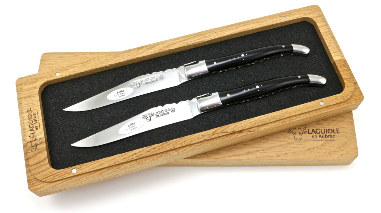 Laguiole en Aubrac Laguiole Doppelplatinen Steakmesser Büffelhorn Set 2-tlg. 