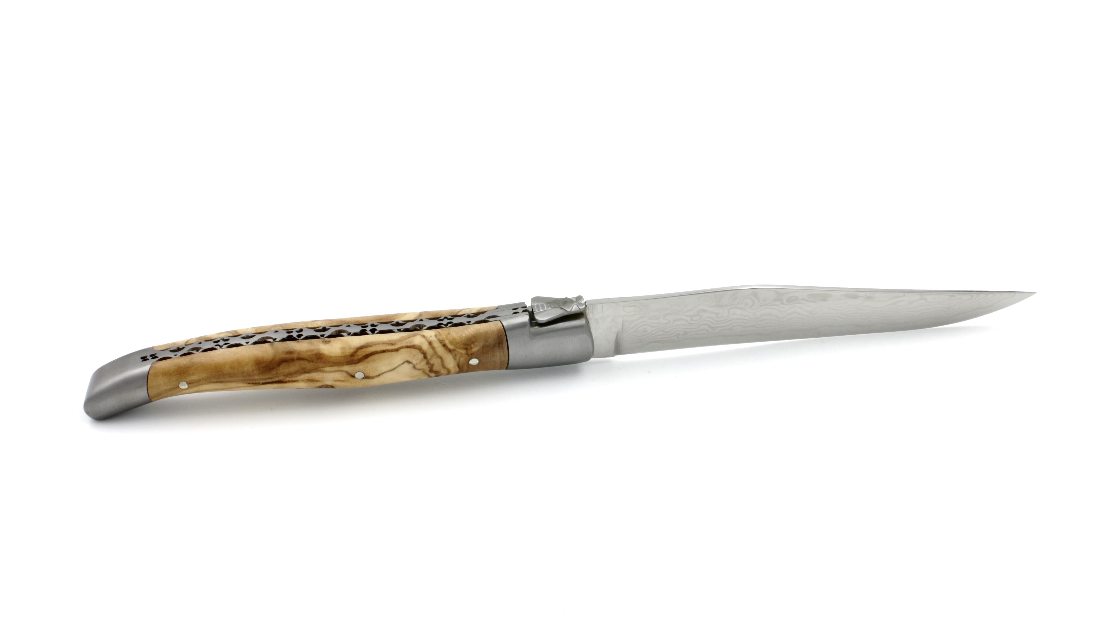 Laguiole en Aubrac Laguiole Steakmesser Olive mit VG10 Damastklinge Set 2-tlg.