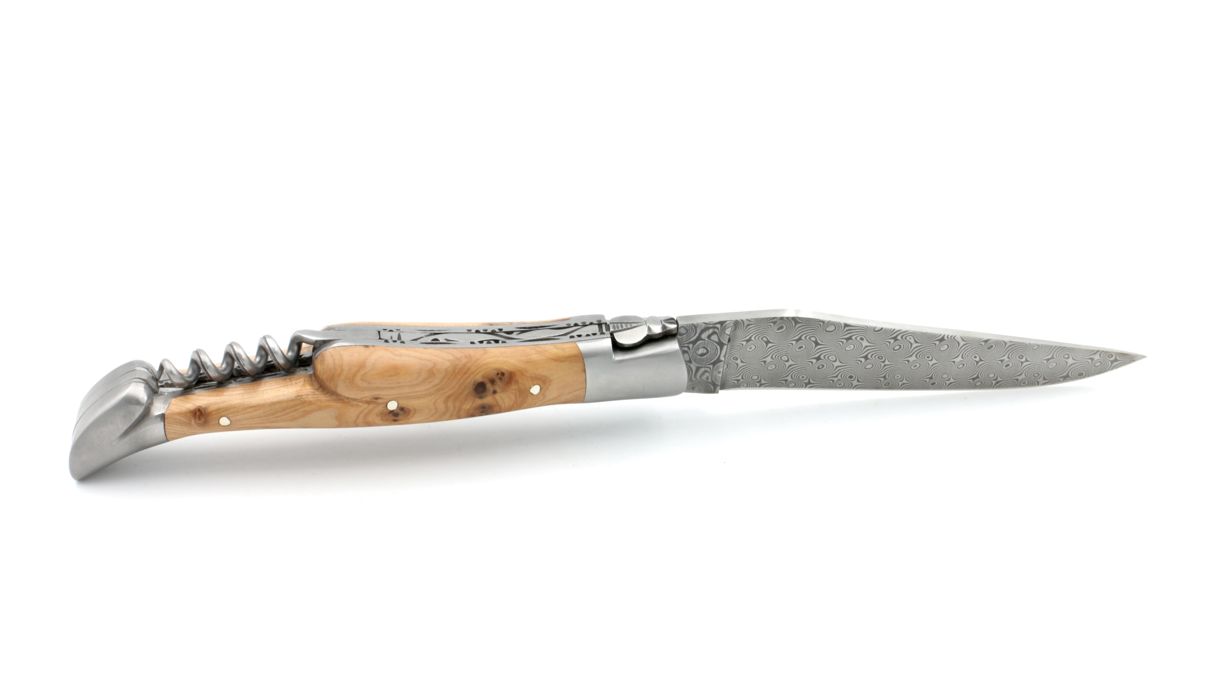 Laguiole en Aubrac  DSC® Carbon Damast Wacholder matt Doppelplatine Korkenzieher 12 cm