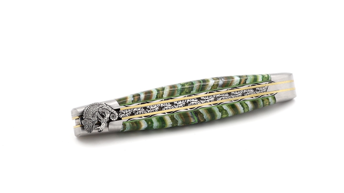 Laguiole en Aubrac Laguiole knife unique piece gecko - stabilzed mammoth tusk 12 cm