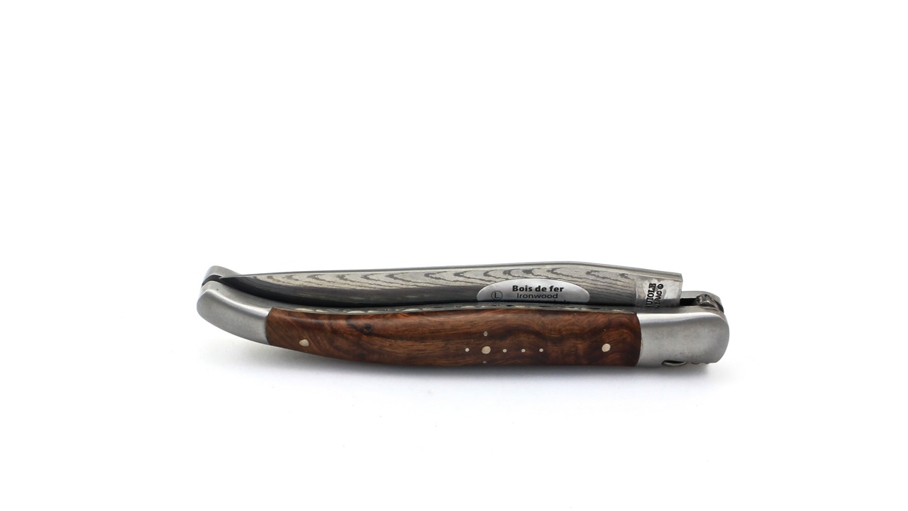 IMG_8290 Laguiole en Aubrac double plate knife jap. damascus iron wood 12 cm