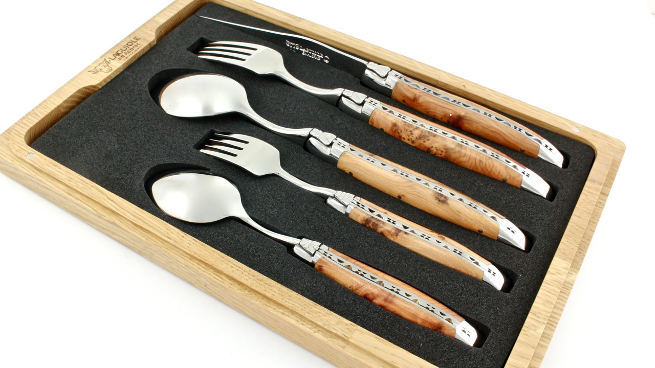 Laguiole en Aubrac handgefertigtes Laguiole Besteck Set 5-teilig Wacholder poliert