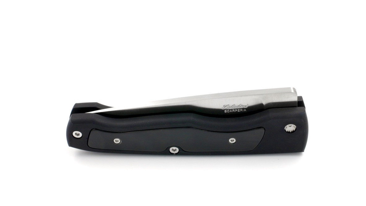 Saladini knife bushcraft pocket knife anidized aluminium and buffalohorn inlay