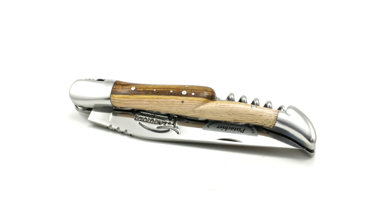 DP-poliert-Pistazie-5 Honoré Durand Laguiole knife Prestige doubleplates with corkscrew Pistachio shiny 12 cm