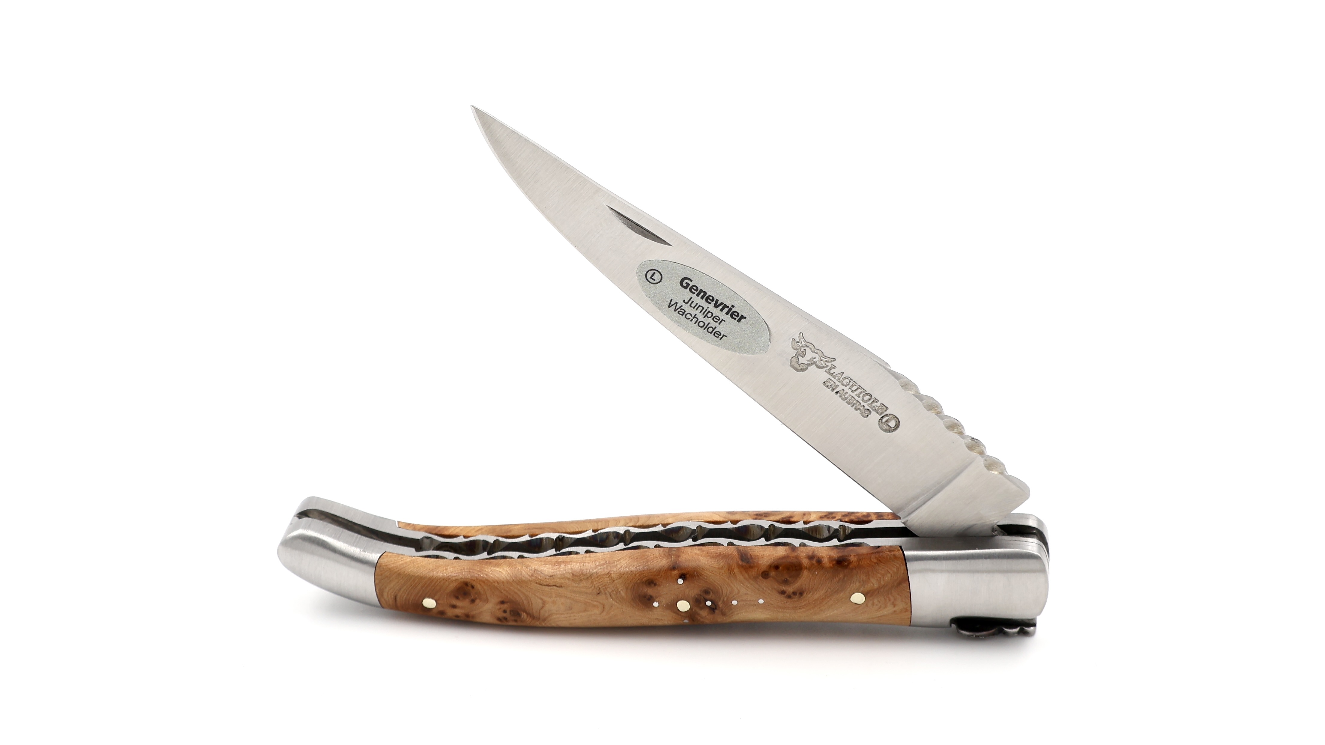 Laguiole en Aubrac double plate knife Spiral spring Juniper 12 cm