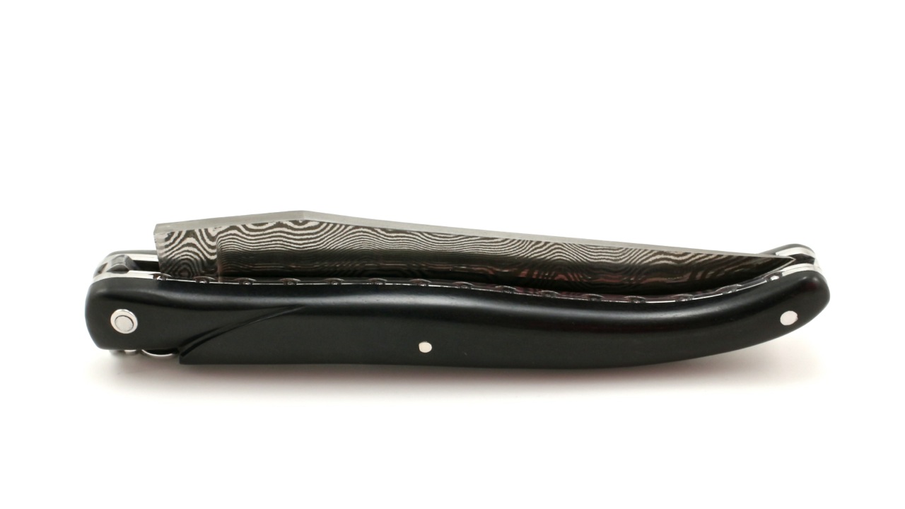 Laguiole en Aubrac damascus ebony full handle with double plates 12 cm shiny