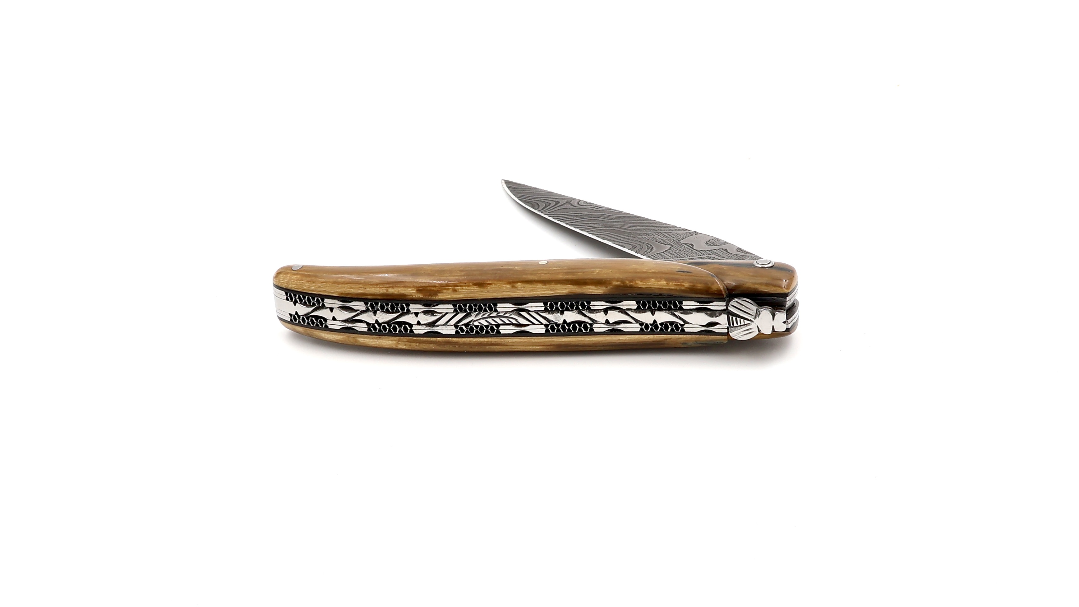 Laguiole en Aubrac Twisted-Damast Mammutelfenbein Kruste massiv Doppelplatinen 12 cm 