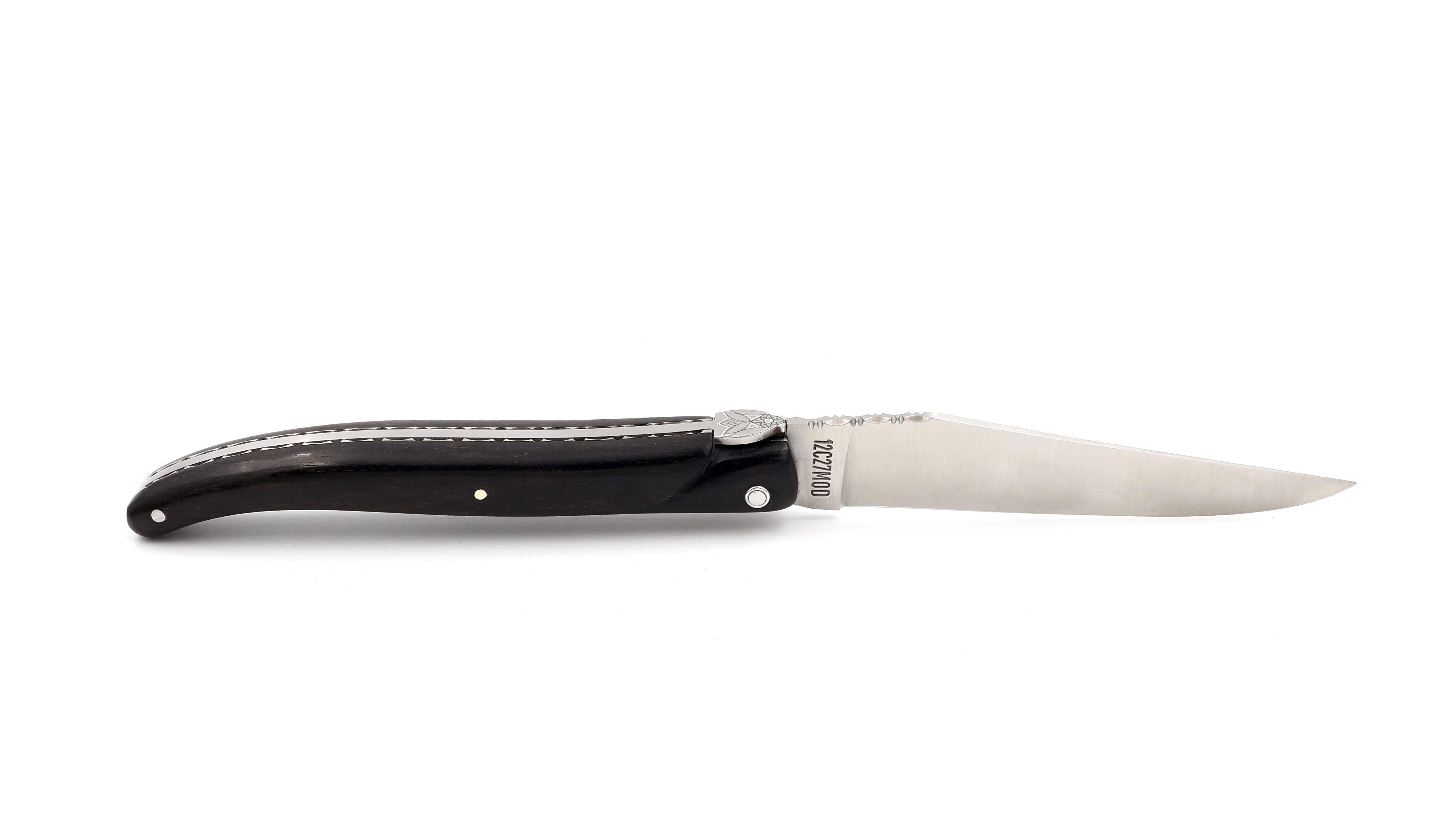 Laguiole en Aubrac Bienenkönigin Ebenholz guillochiert massiver Griff 12 cm 