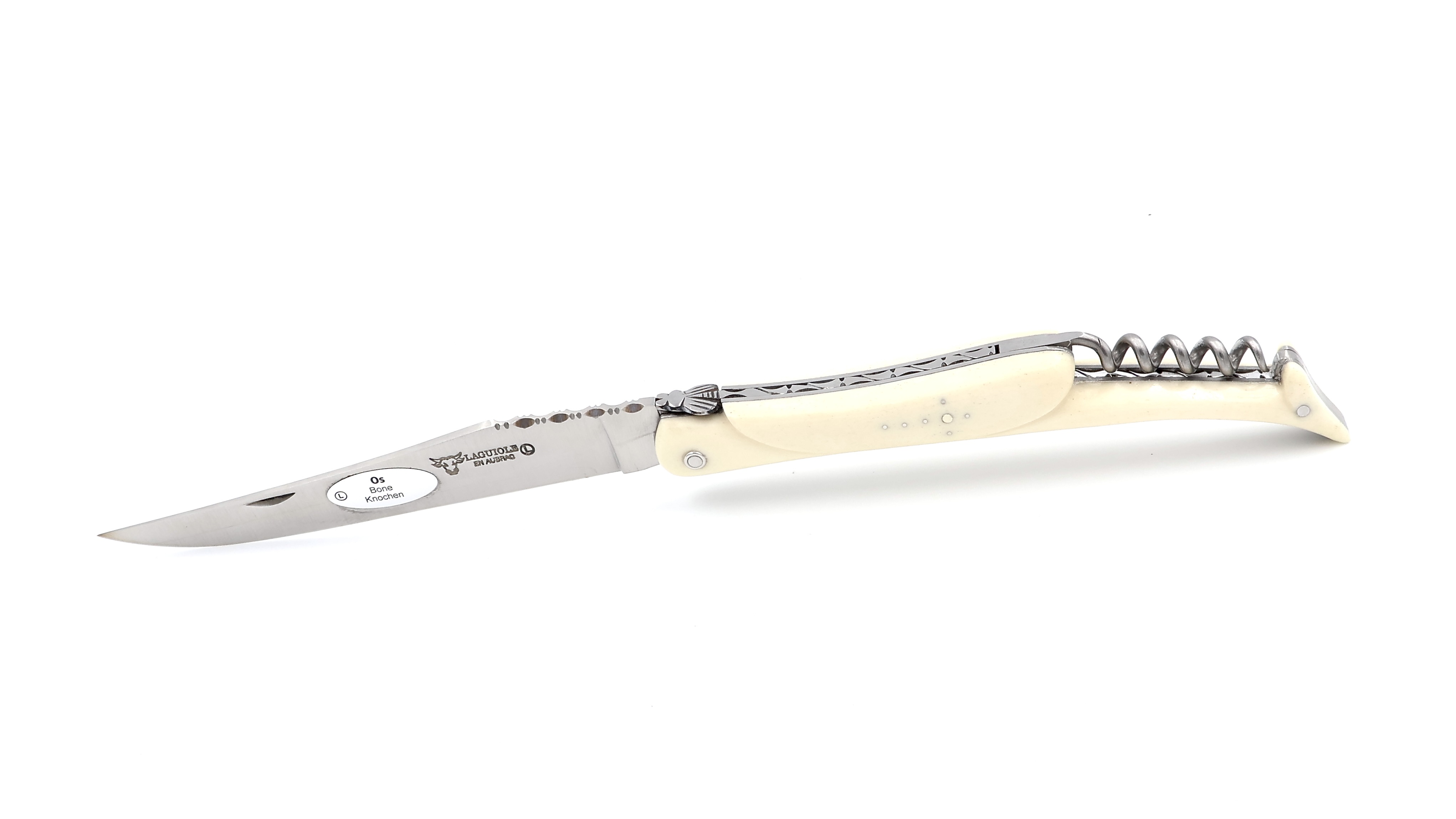 Laguiole en Aubrac Aubrac cow bone full handle with corkscrew mat 14 cm Laguiole en Aubrac Aubrac cow bone full handle with corkscrew mat 14 cm