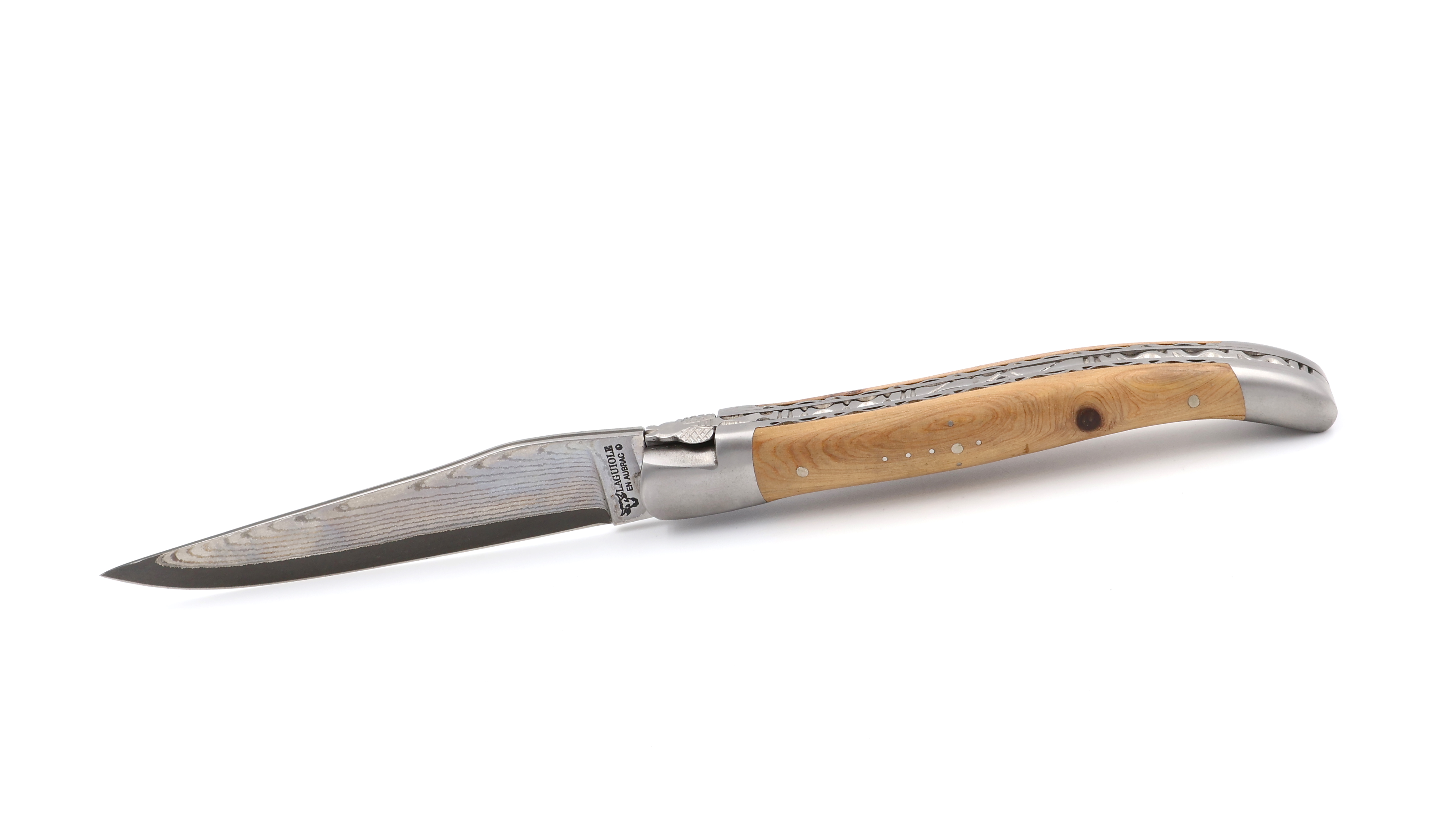 Laguiole en Aubrac jap. Damastklinge Wacholder Doppelplatine 12 cm
