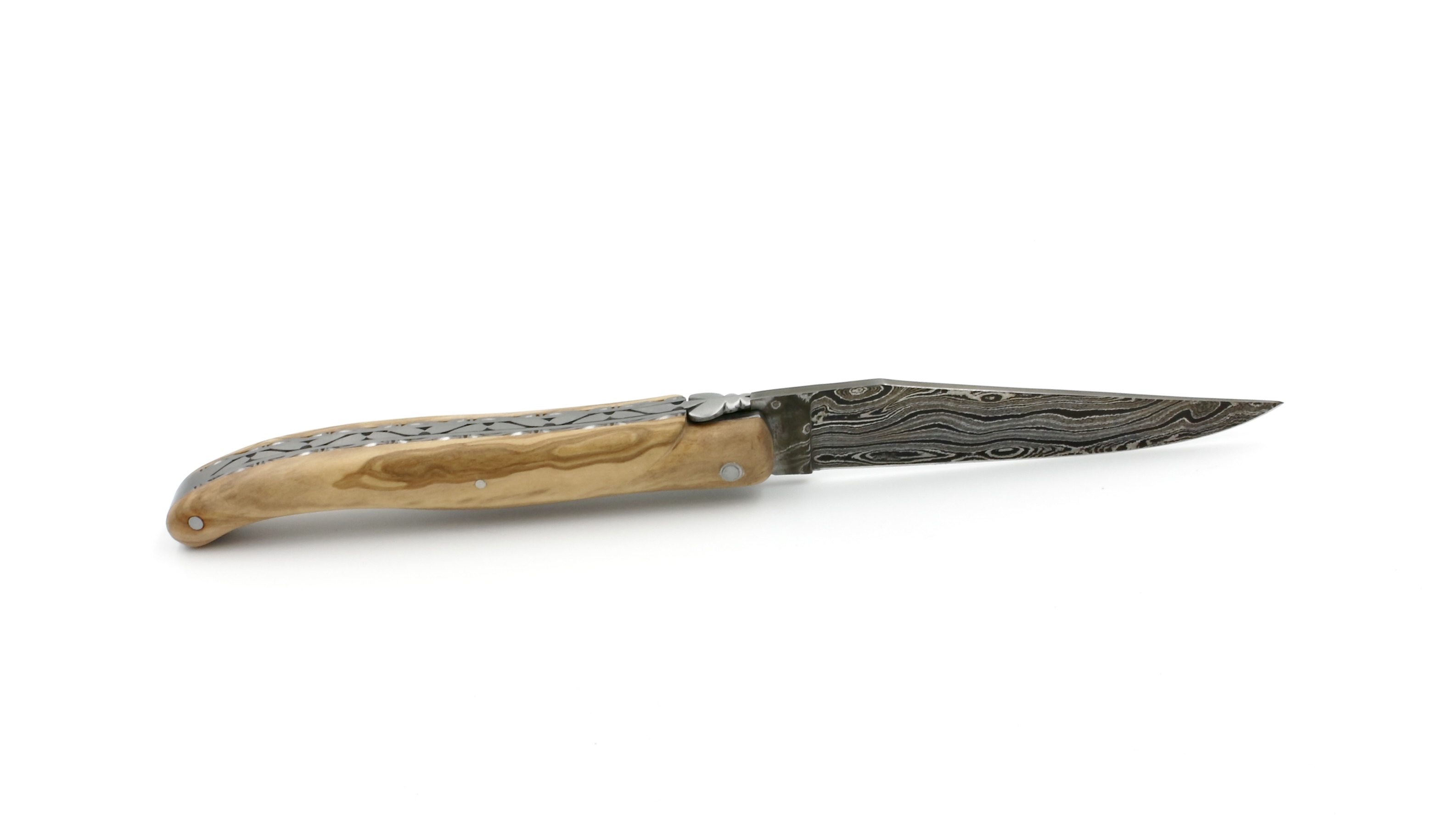 Laguiole en Aubrac Damast Olive massiv Doppelplatine 12 cm