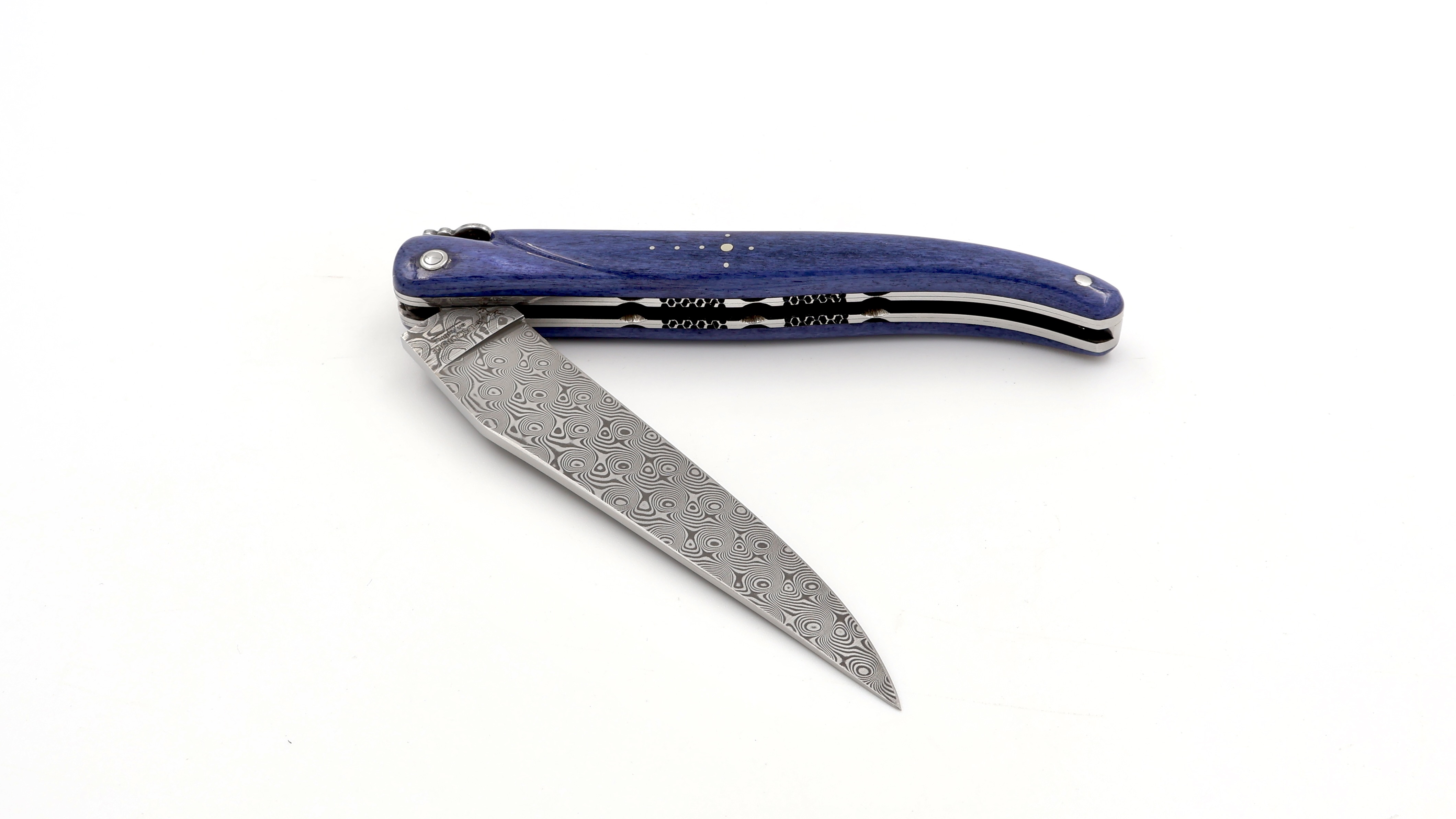 Laguiole en Aubrac damascus camel bone full handle with double plates 12 cm shiny