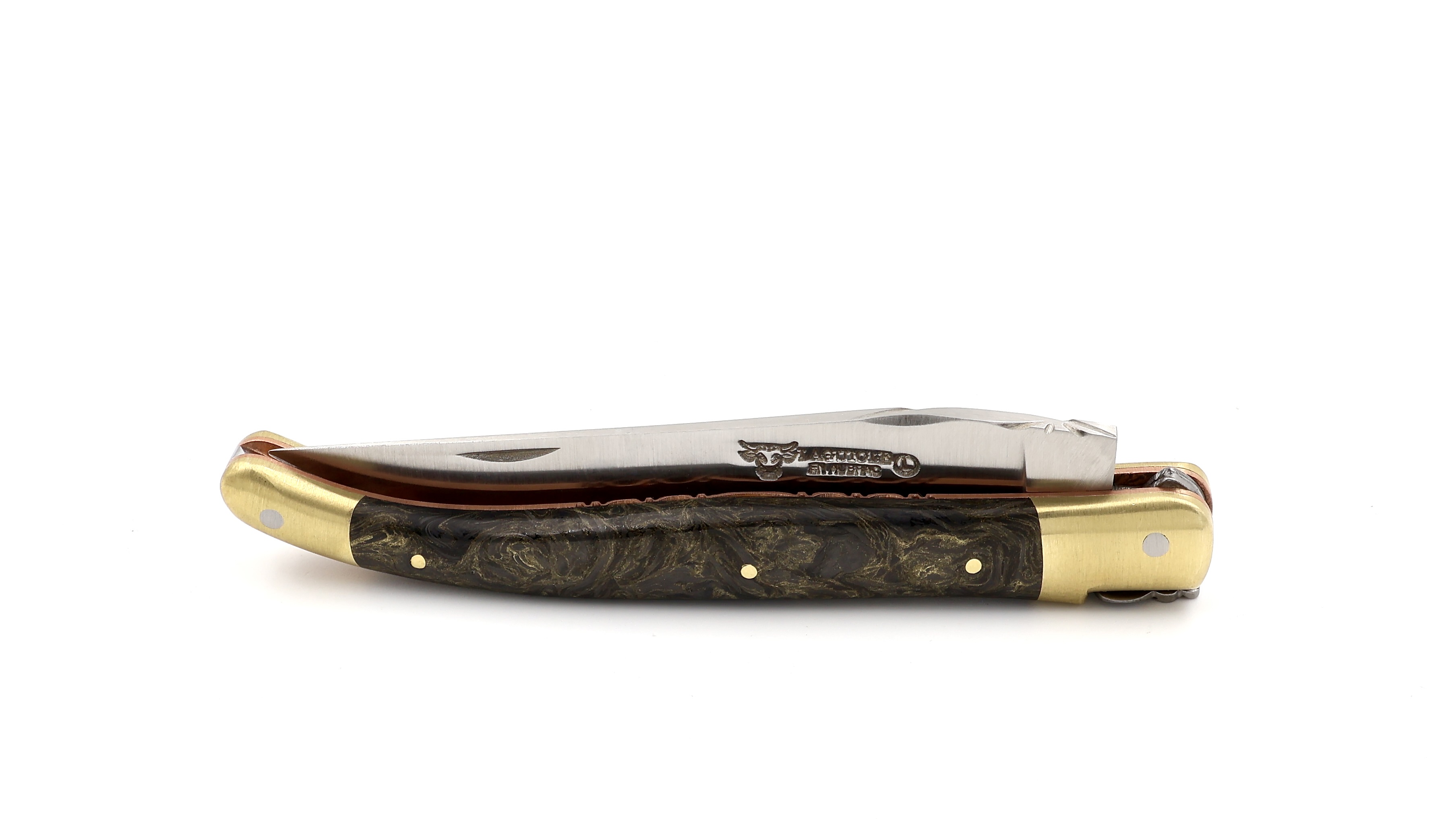Laguiole en Aubrac BIJOU Messing Carbon guillochierte Platine 12 cm