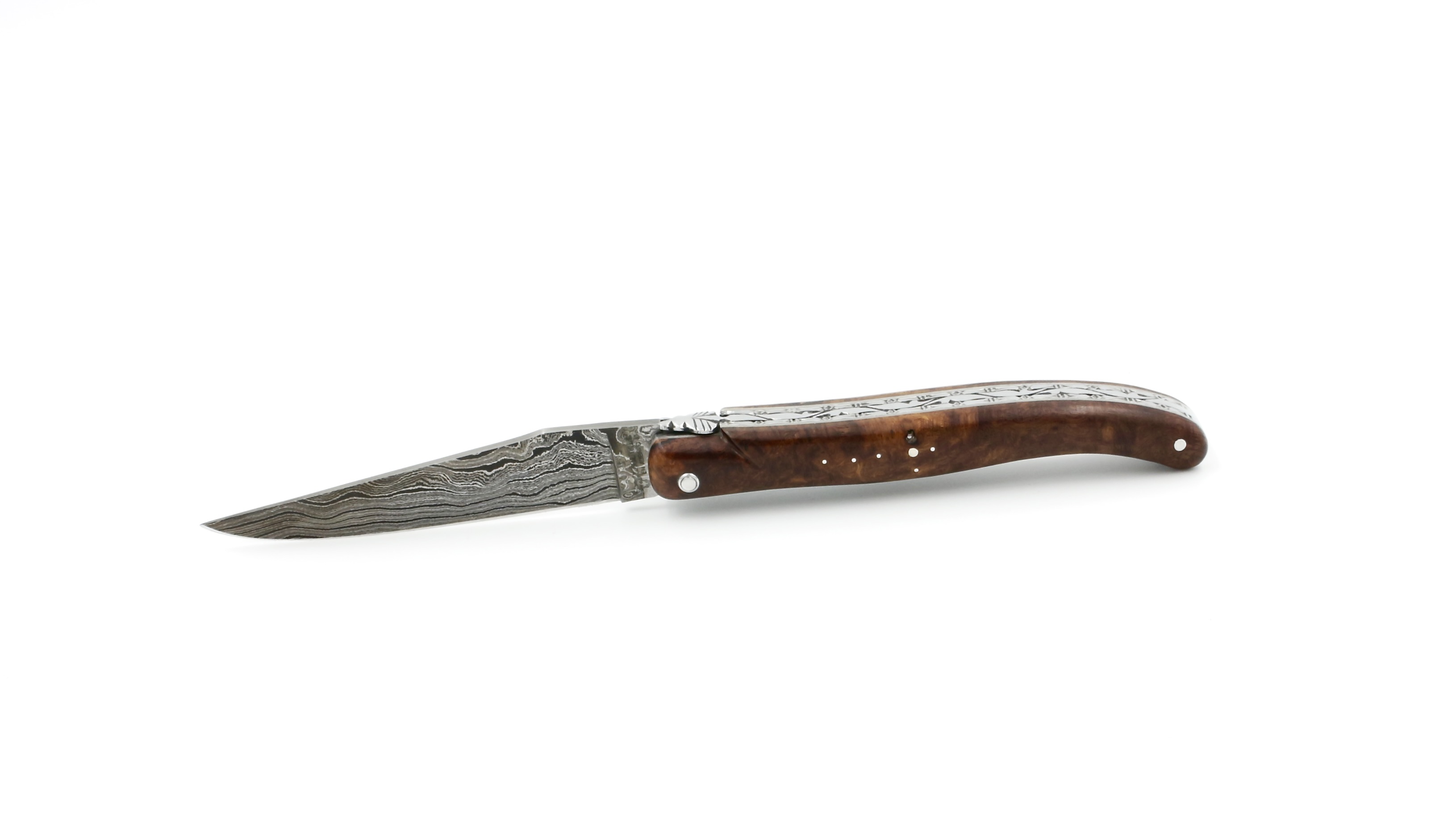 Laguiole en Aubrac Damast Wüsteneisenholz Wurzel massiv Doppelplatine 12 cm