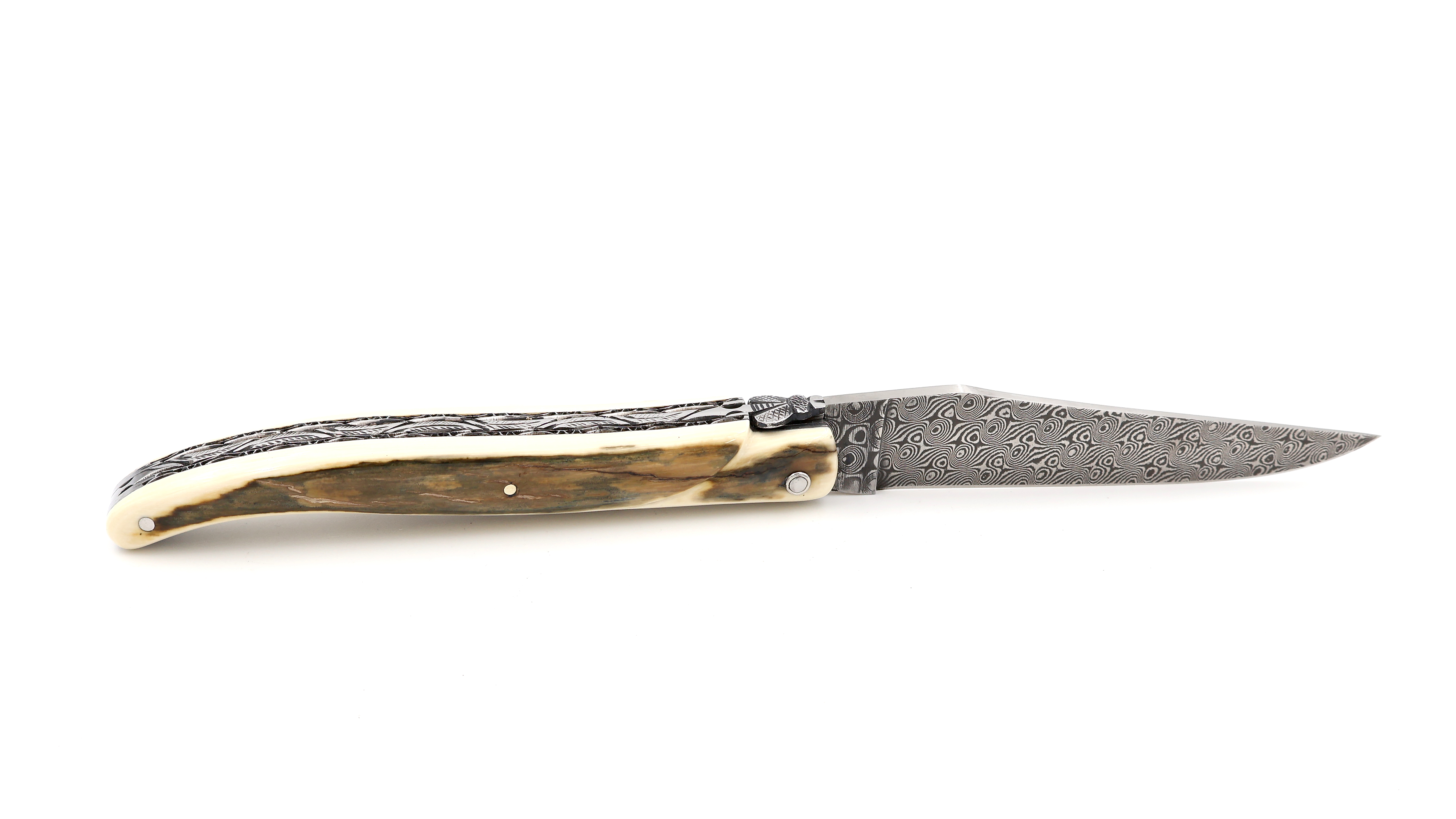 Laguiole en Aubrac damascus DSC® mammoth croute full handle with double plates 12 cm shiny