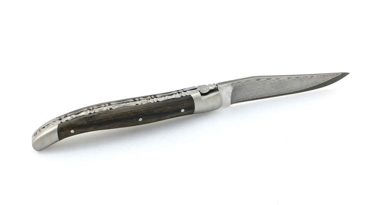 Laguiole en Aubrac jap. Damastklinge Mooreiche matt Doppelplatine 12 cm
