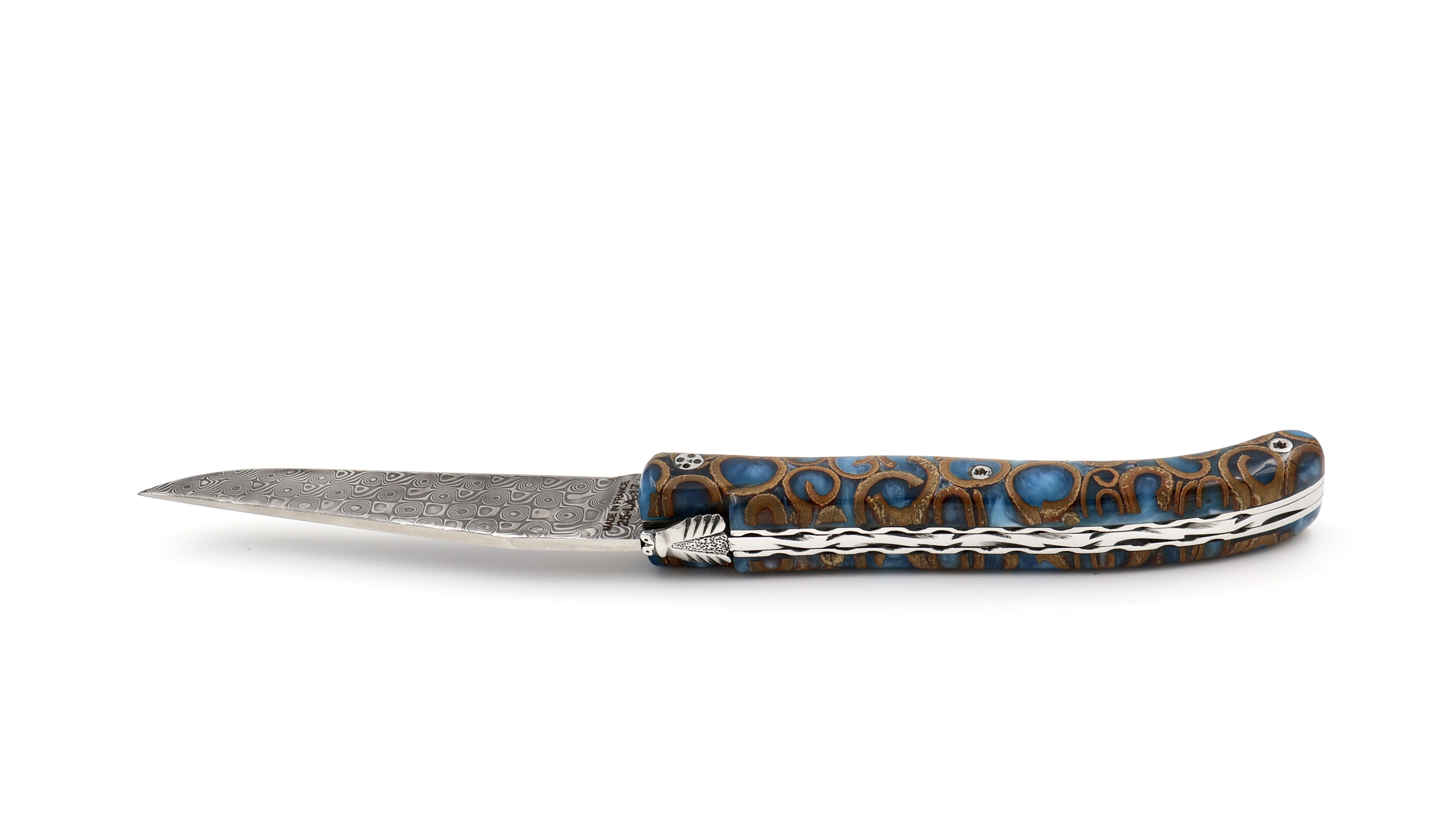 Claude DOZORME Laguiole Canella blue 12 cm damascus Claude DOZORME Laguiole Canella blue 12 cm damascus