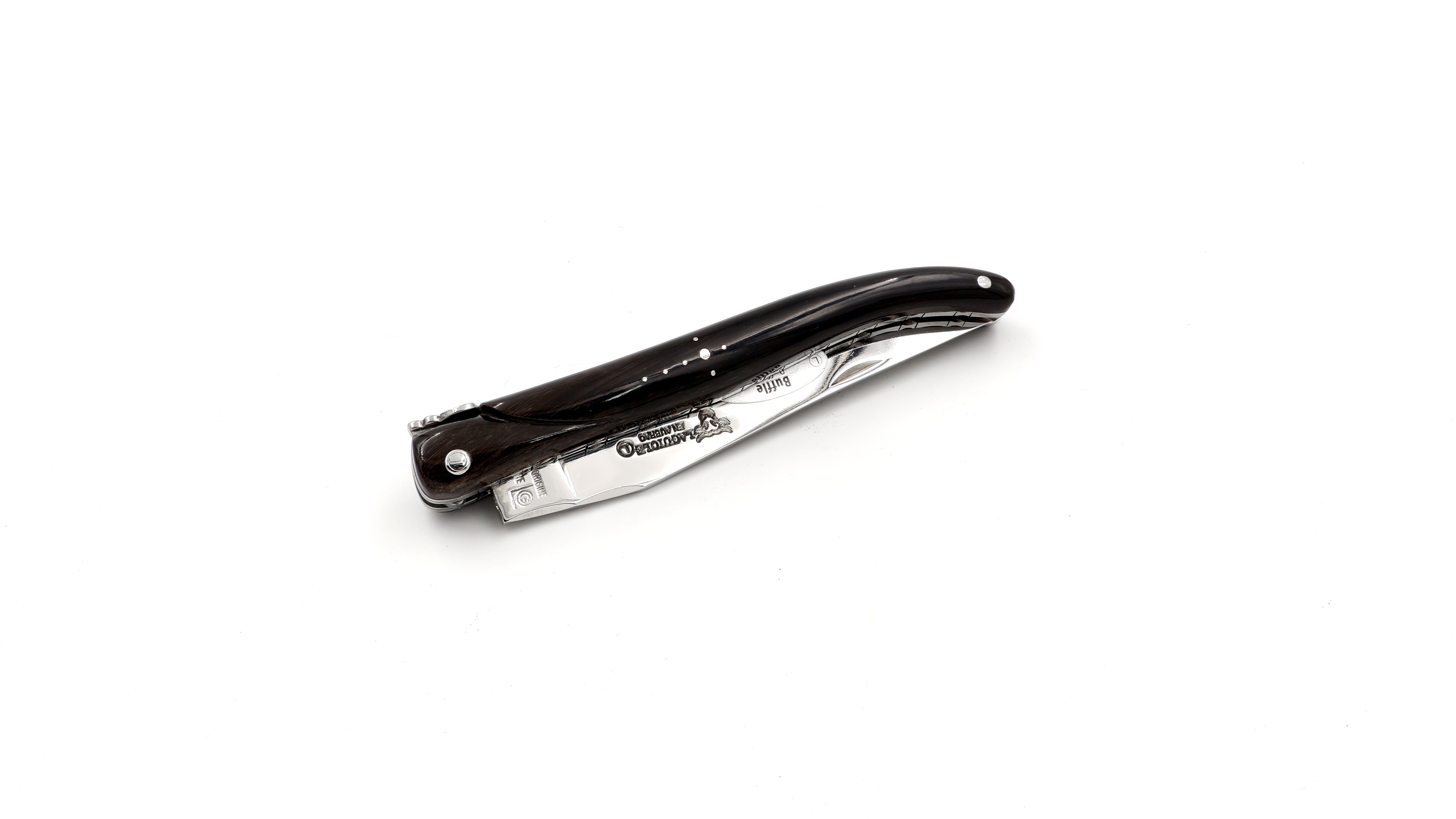 Laguiole en Aubrac double plates knife full handle buffalo horn 12 cm