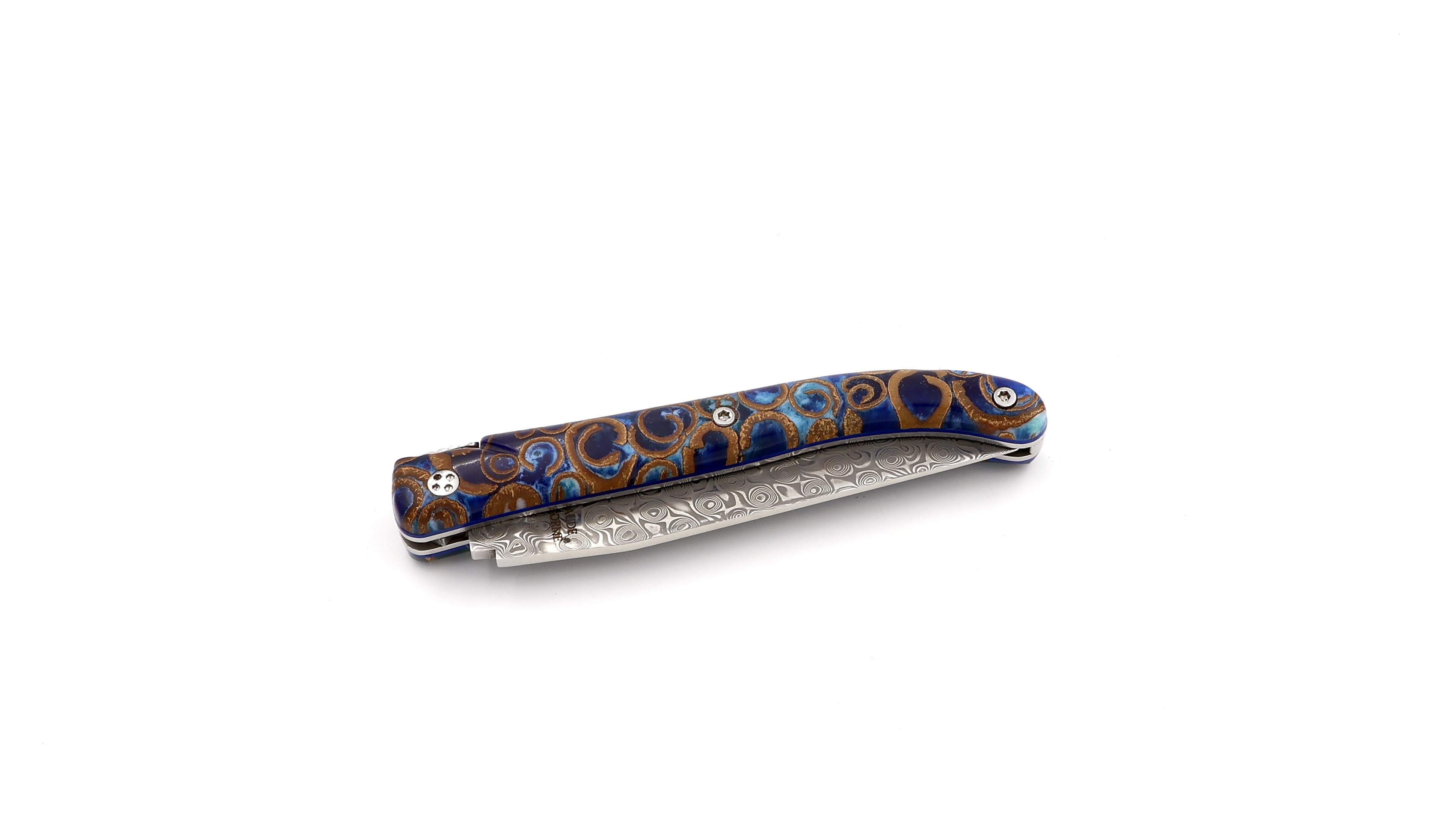 Claude DOZORME Laguiole Messer L'Atelier Canella blau 12 cm Damastklinge 