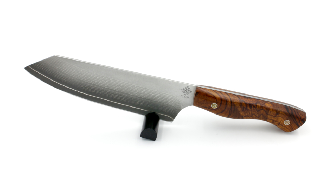 KLEOS BUNKA & OFFICE knife suminagashi VG10 burl of iron wood with leather case