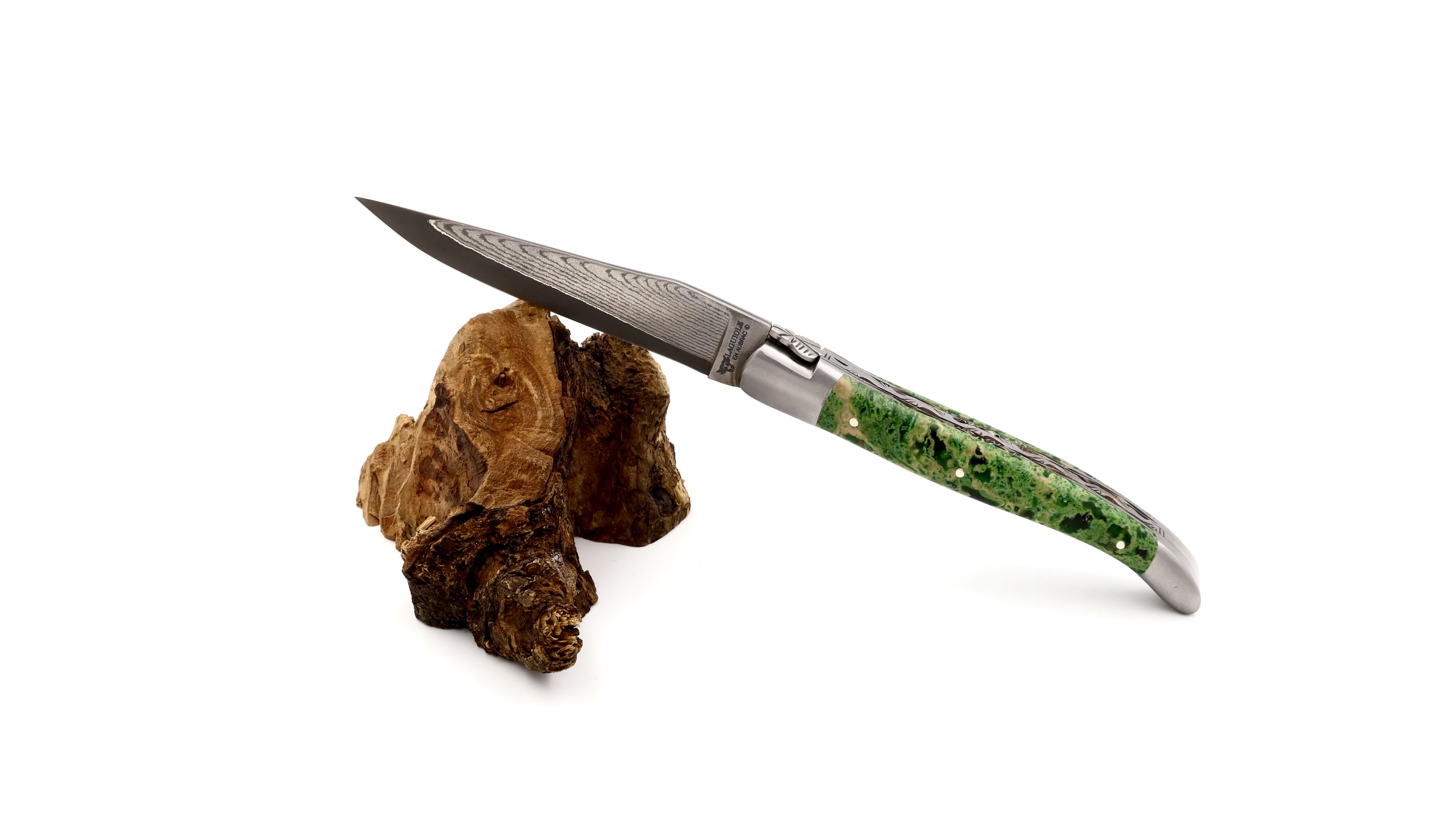 Laguiole en Aubrac jap. Damast grüner Lavastein Doppelplatine 12 cm 